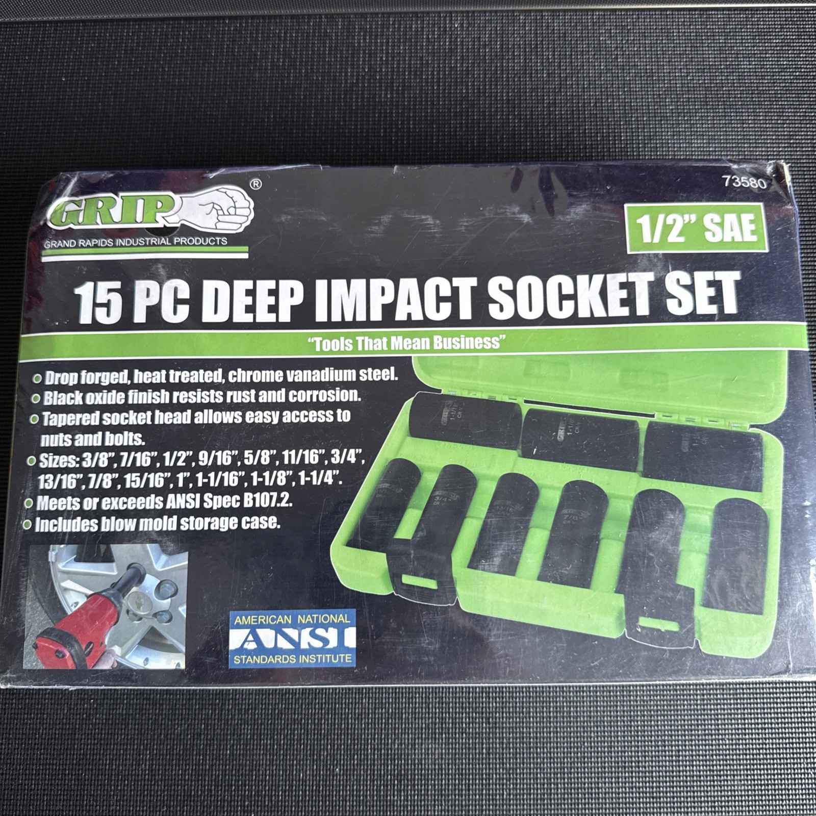 15PC Deep Impact Socket Set GRIP Brand New 1/2” SAE 15PC Deep Impact Socket Set GRIP Brand New 1/2” SAE