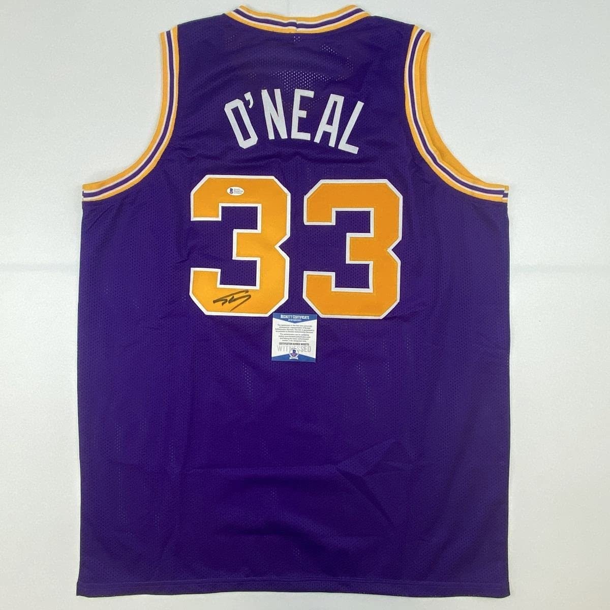 Autographed/Signed Shaquille Shaq O'Neal LSU Purple Jersey Beckett BAS COA