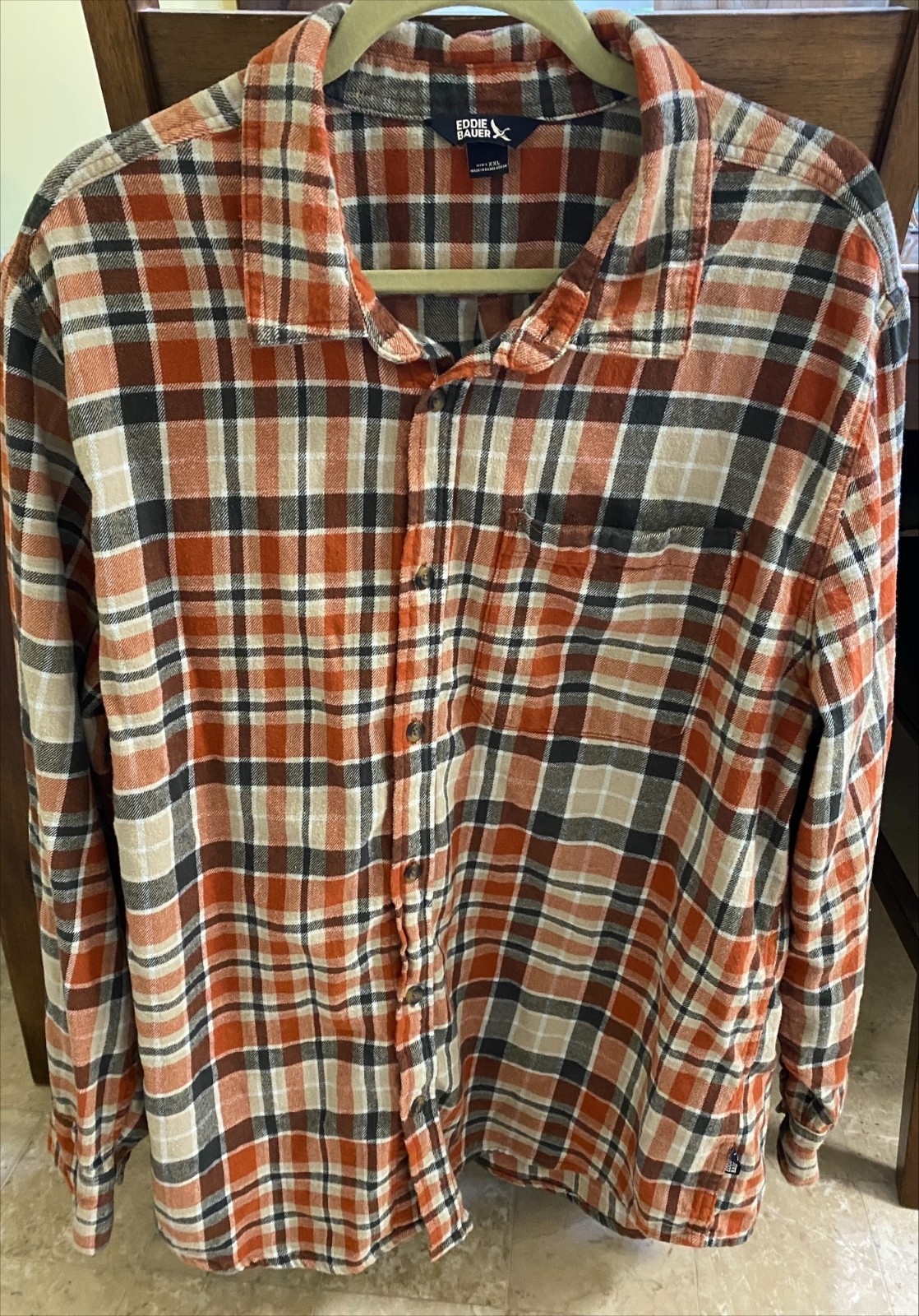 Eddie Bauer Men\'s Flannel Button Up Shirt 2XL Plaid 100% Cotton soft brushed