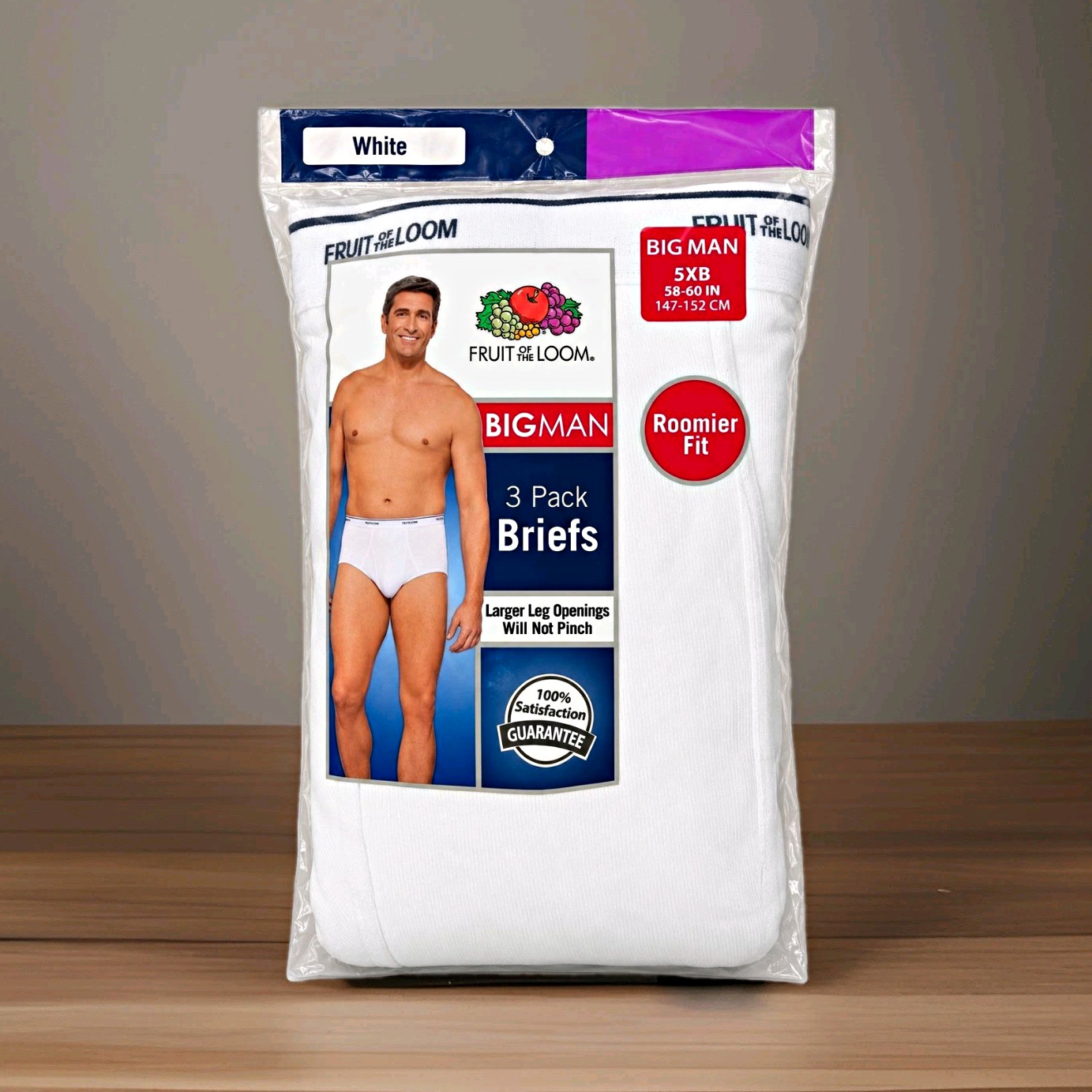Fruit of the Loom Big Man Men\'s White Cotton Briefs Roomier Fit 5XL 3-Pack