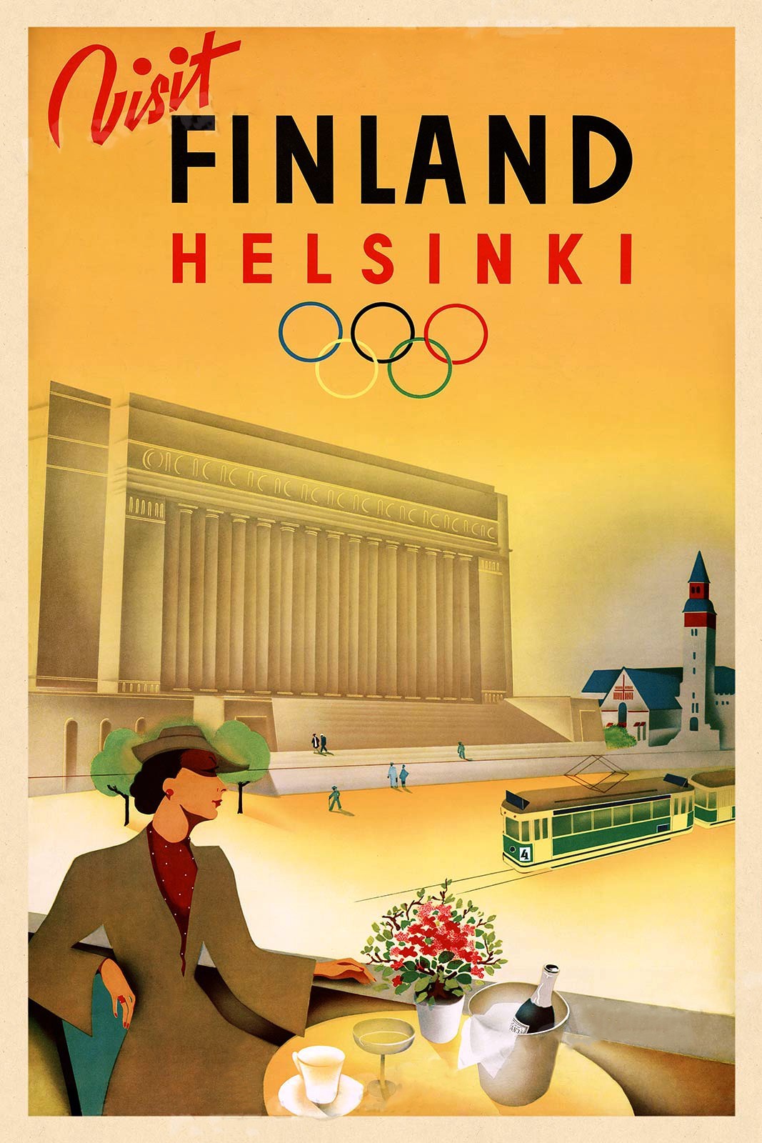 Vintage Visit Finland Helsinki Travel Poster 1952 Mid-Century Art Print