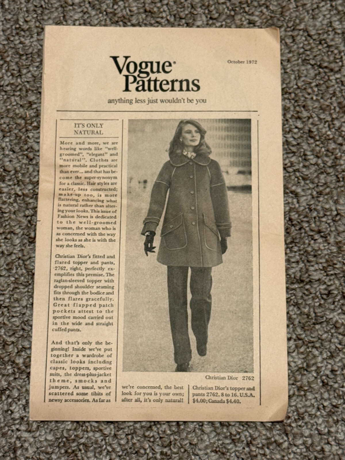 Vintage and Complete Vogue Pattern Booklet - October, 1972 Vintage and Complete Vogue Pattern Booklet - October, 1972