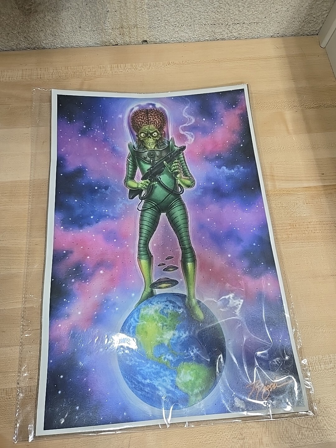 DOUG P\'GOSH Mars Attacks SIGNED 18x12 Poster Comic Artwork (Needs Pressing)