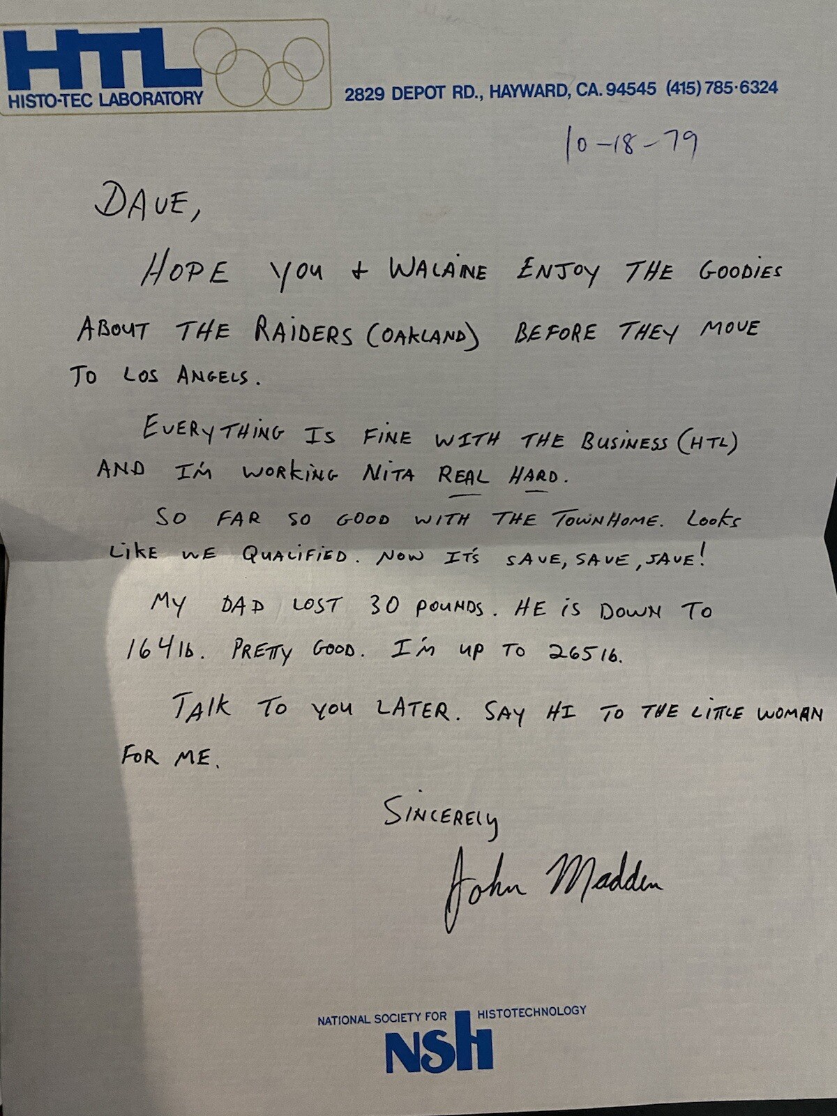 John Madden Personal Letter 1979 to a Friend Oakland Raiders Madden Signature John Madden Personal Letter 1979 to a Friend Oakland Raiders Madden Signature