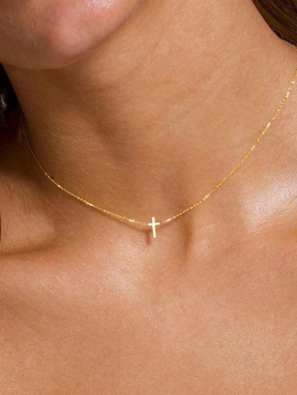 Dainty Gold Cross Necklace Minimalist Christian Jewelry Gift for Women
