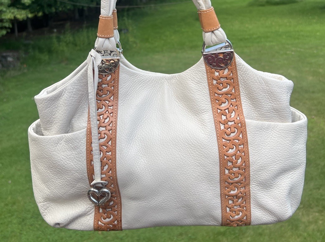 Brighton Callie Mexican Heritage Ivory Leather Shoulder Bag Tote Heart Charm