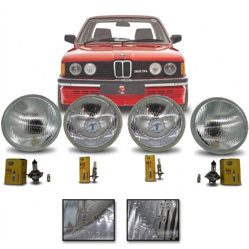 4X E-MARK 146MM HEADLIGHT KIT FOR BMW E3 E9 E12 E21 E23 E24 E28 E30 H4 H1