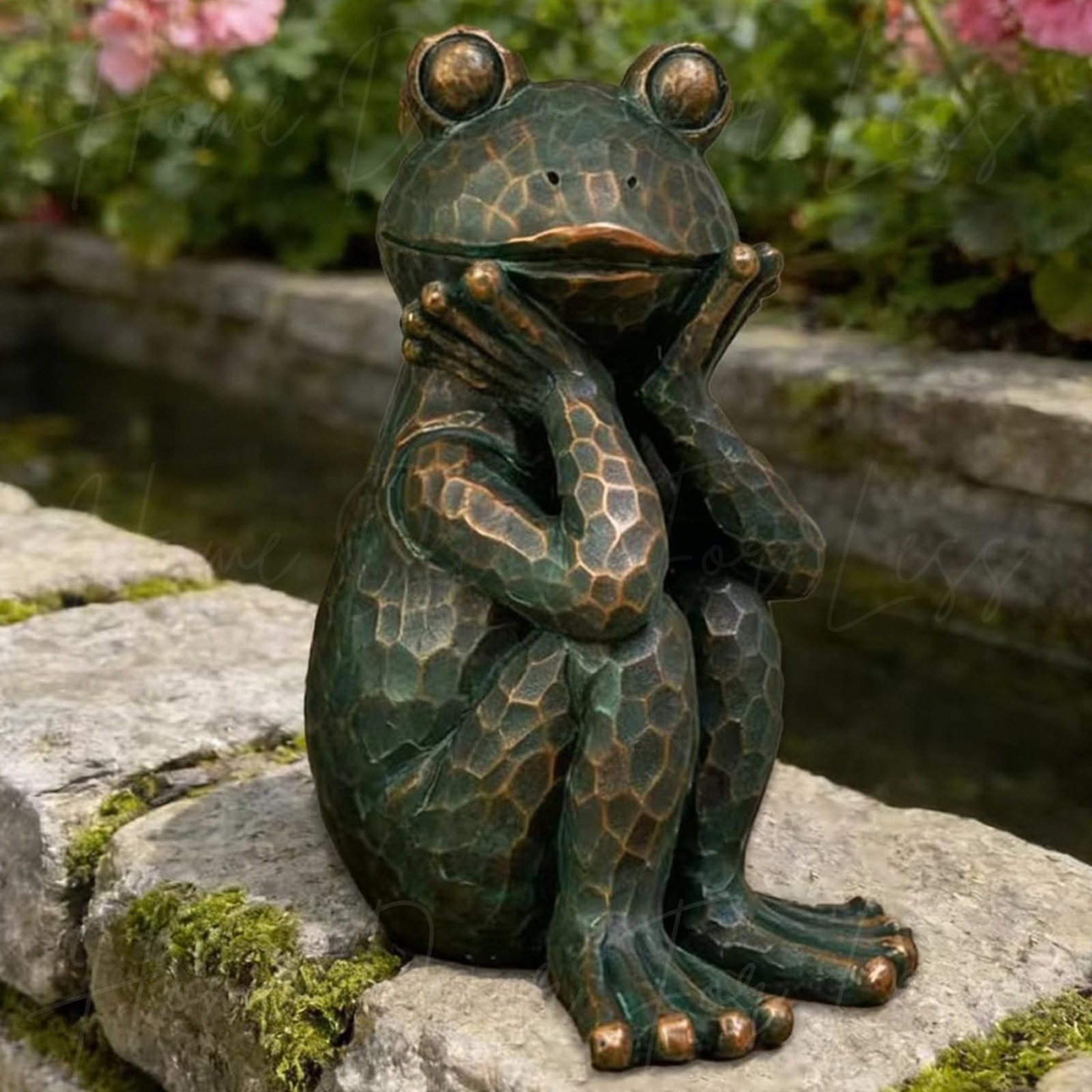 Whimsical Frog Garden Statue Patina Sitting Frog Figurine Resin Yard Home Decor