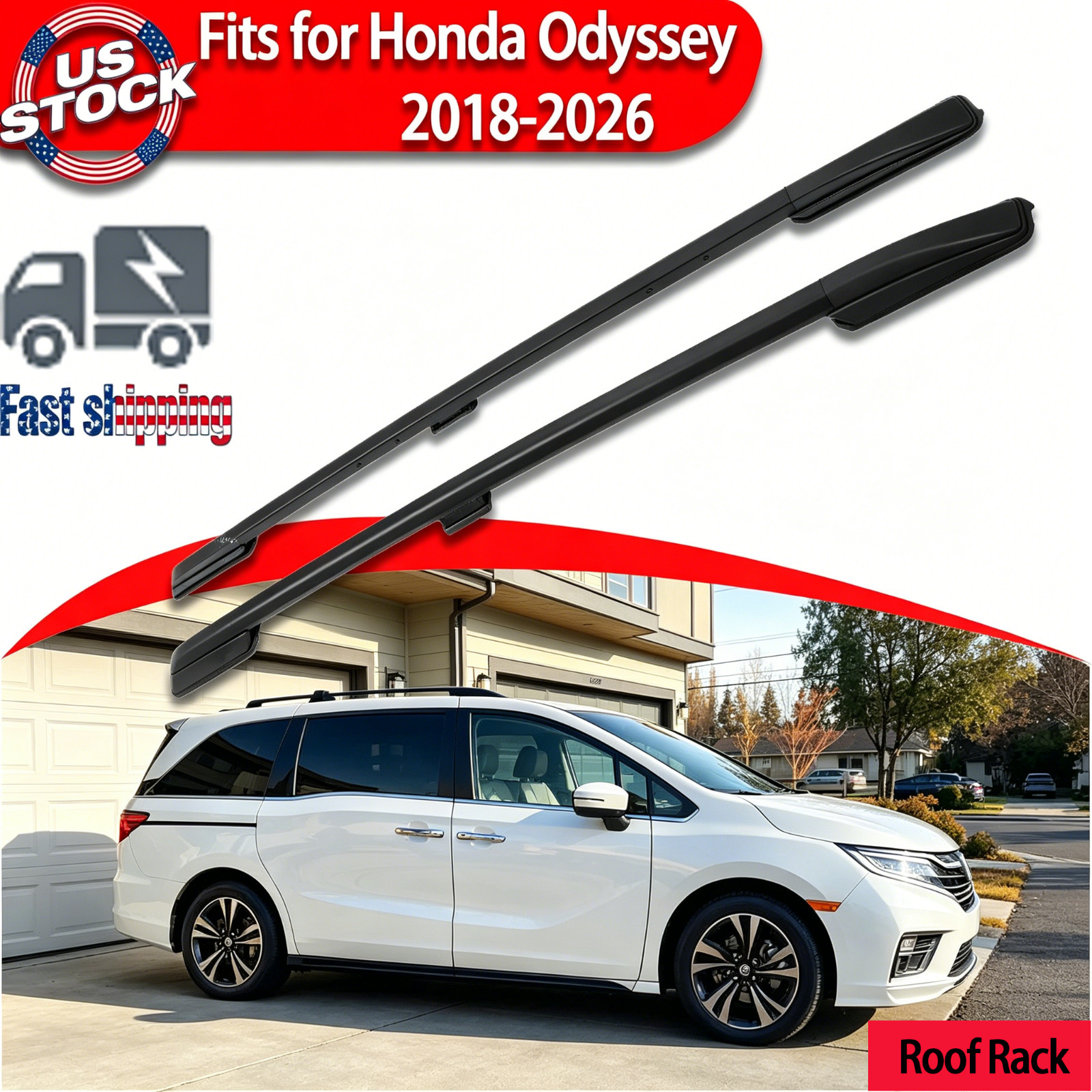 US Stock Roof Rack Side Roof Rail Fits for Honda Odyssey 2018-2026 2Pcs Aluminum