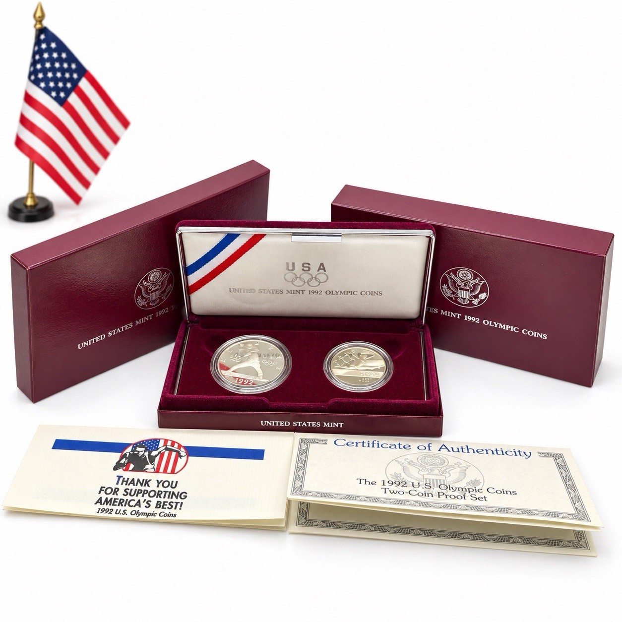 U.S. Mint 1992-A Olympic Coins ~ Two-Coin Proof Set w/ Silver Dollar ~ OGP & COA