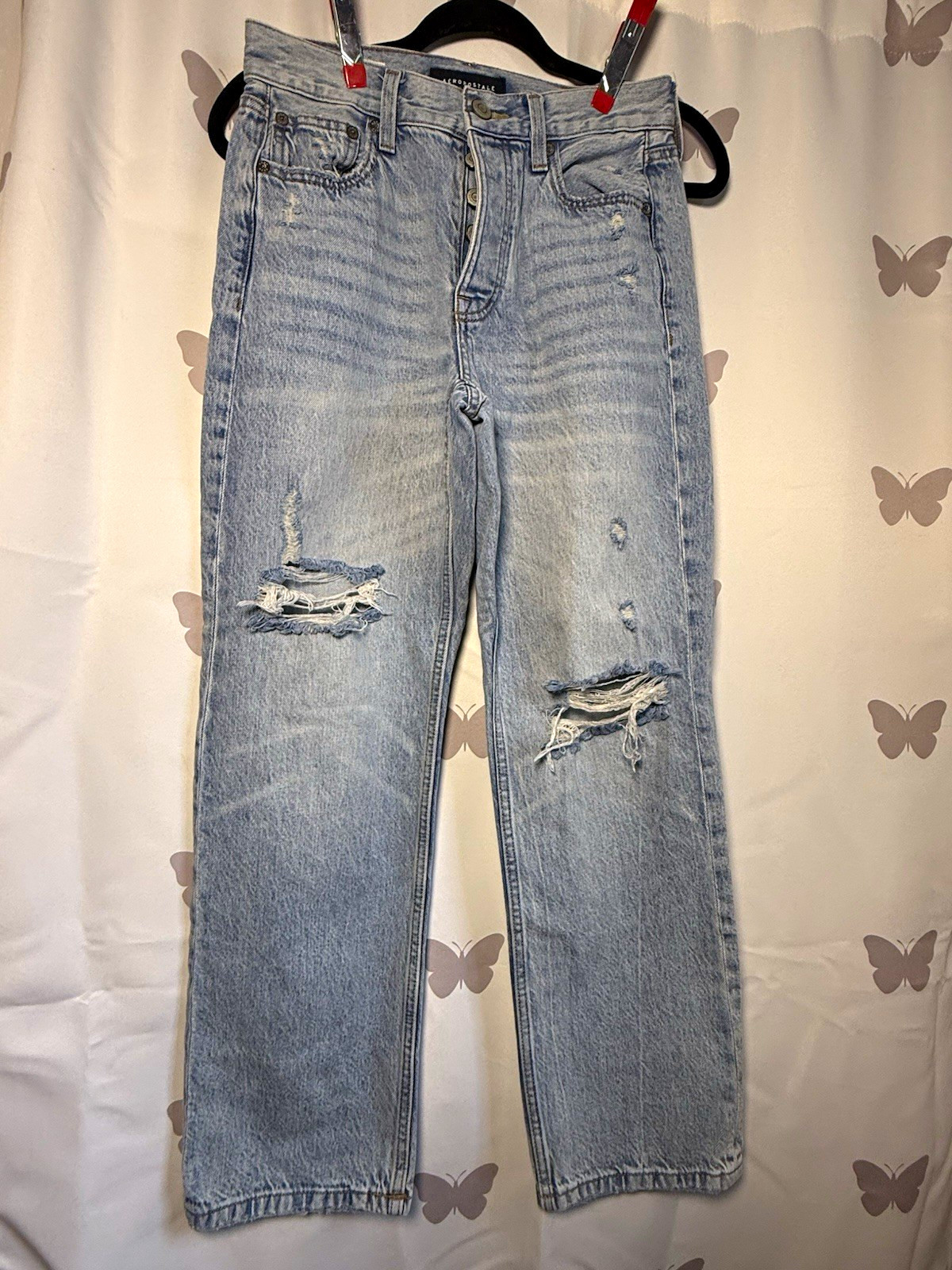 Aeropostale Light Wash Baggy Denim Jeans Button Fly Size 0Short Aeropostale Light Wash Baggy Denim Jeans Button Fly Size 0Short