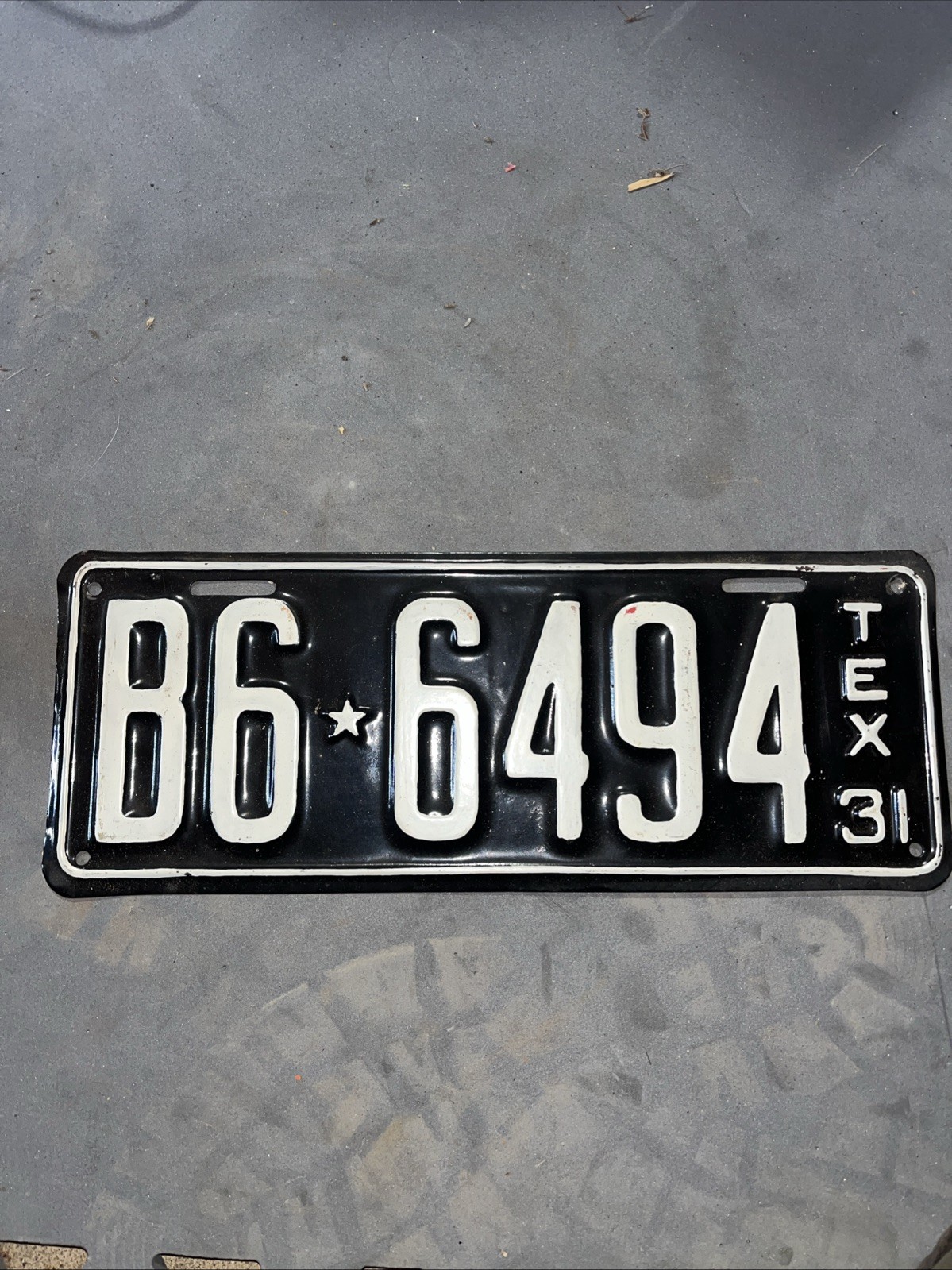 Rare Unrestored Great Condition 1931 Texas License Plate B6 6494