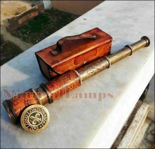 ANTIQUE BRASS TELESCOPE MARINE NAUTICAL LEATHER PIRATE SPYGLASS VINTAGE SCOPE ANTIQUE BRASS TELESCOPE MARINE NAUTICAL LEATHER PIRATE SPYGLASS VINTAGE SCOPE