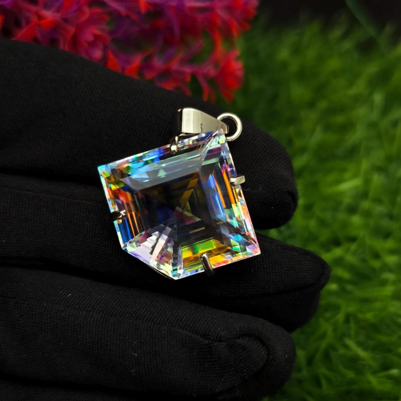 50.70 Ct+ Natural Mystic Topaz Fancy Cut 925 Solid Silver Pendant Gemstone