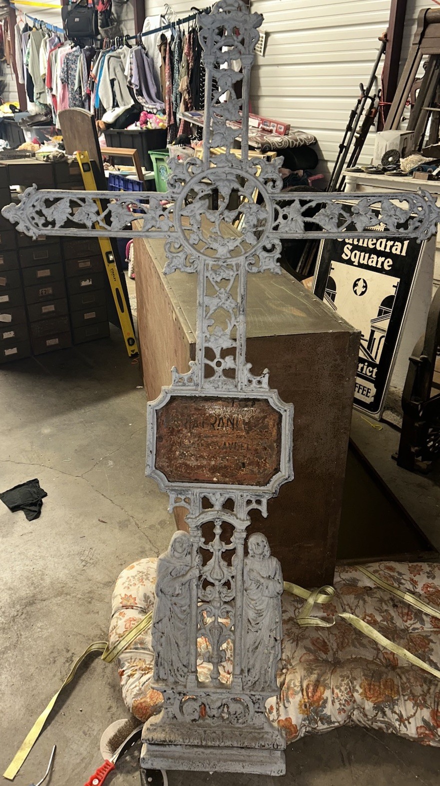 Antique 1900s European cast-iron architectural grave cross 6.2 Feet Height