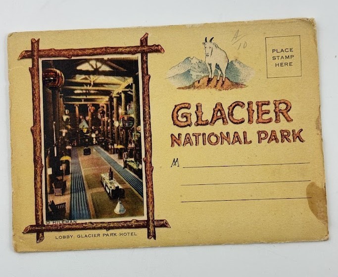 Vintage Glacier National Park Postcard Booklet Hotels Waterfalls Montana AD41