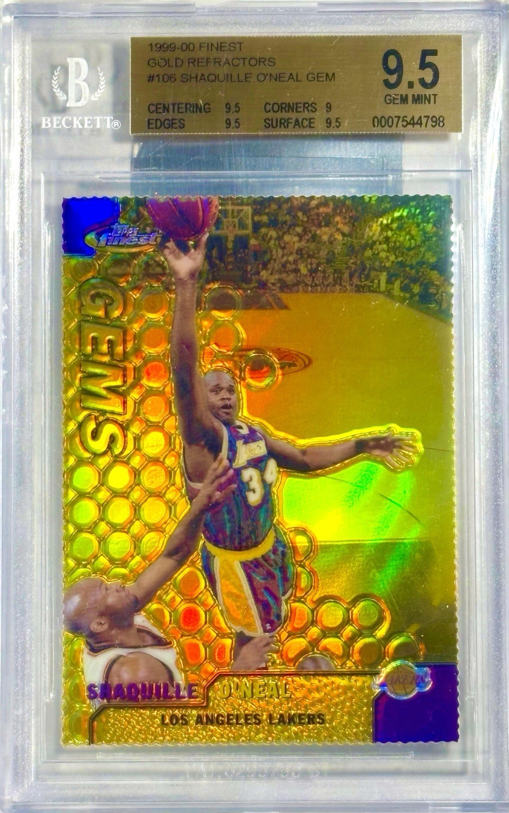 Shaquille O\'Neal 1999 Topps Finest Gold GEMS Refractor /100 Lakers Shaq *OFFERS*