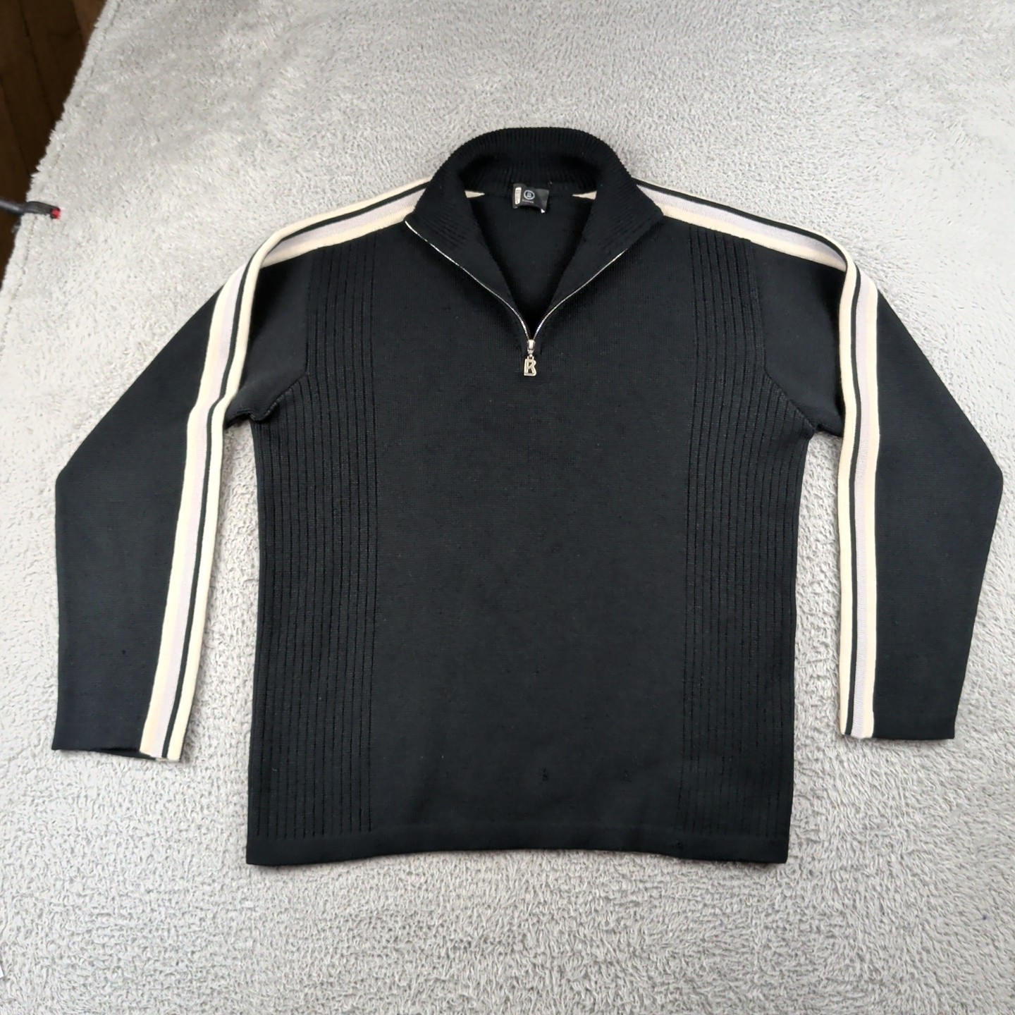 Bogner Sweater Mens 38 / M Black Heavy Ski Wool Blend 1/4 Zip Pullover Classic