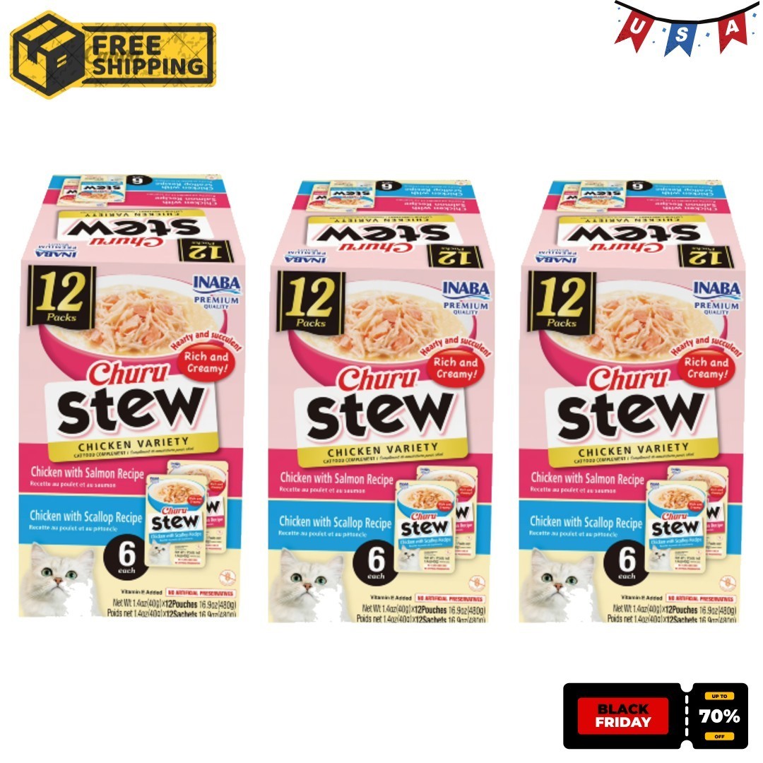 Inaba Churu Stew Lickable Wet Cat Topper, 1.4 oz Pouch, 36 Pouches, Chicken Var.