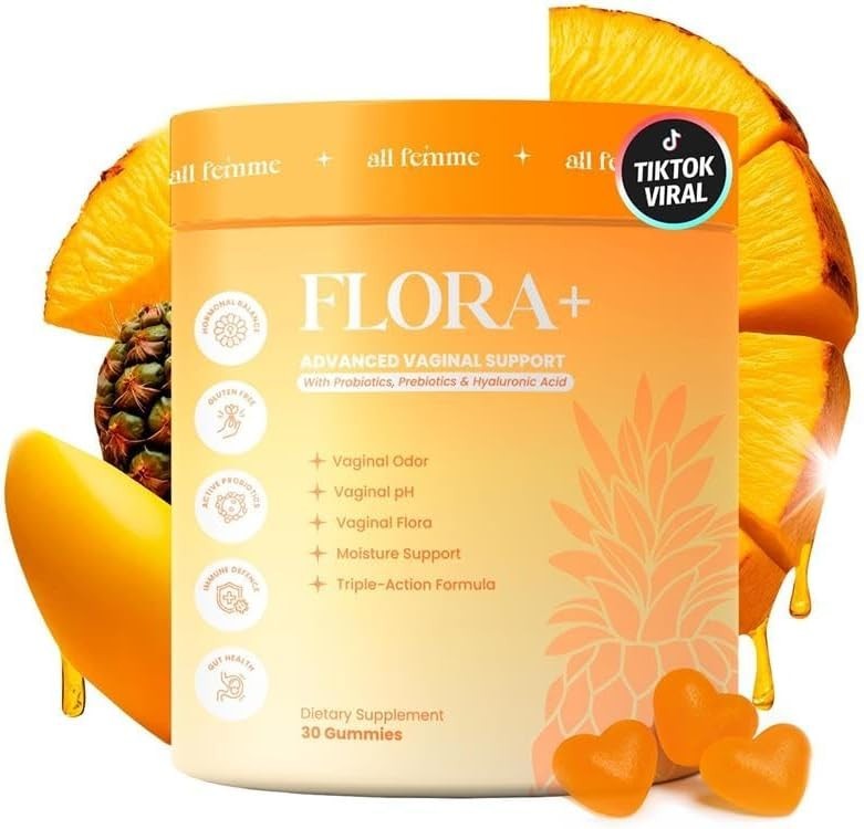 ALL FEMME Flora+ Women's Probiotic Gummies 30 Ct Pineapple Sugar Free Vegan ALL FEMME Flora+ Women's Probiotic Gummies 30 Ct Pineapple Sugar Free Vegan