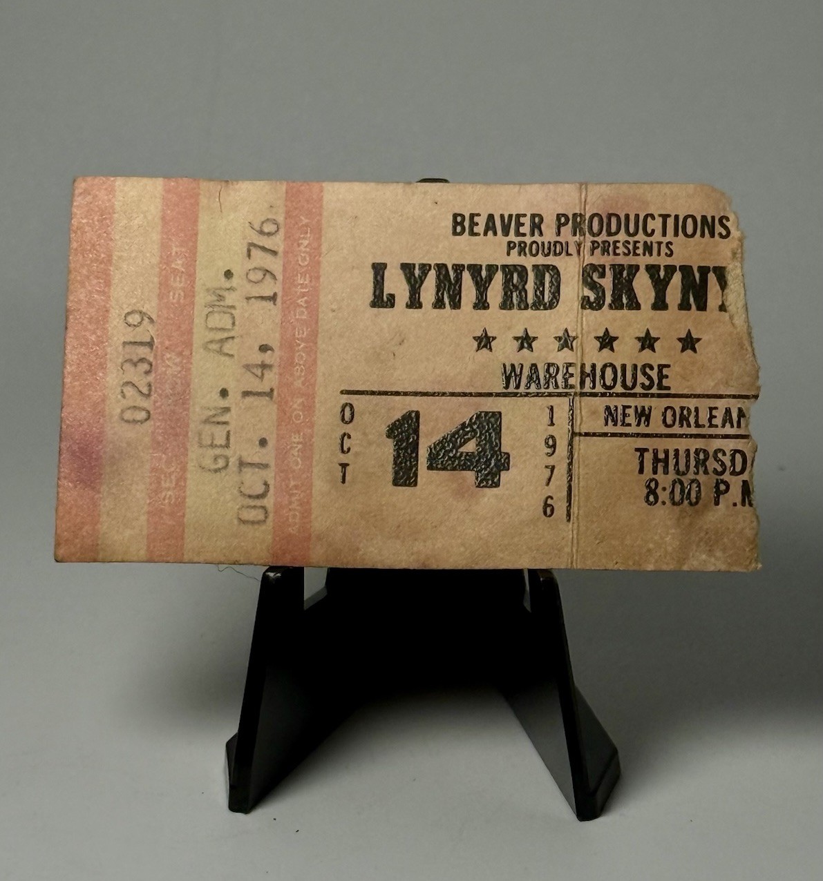 Lynyrd Skynyrd Ticket Stub 10/14/1976 New Orleans, LA Warehouse Last NOLA Show
