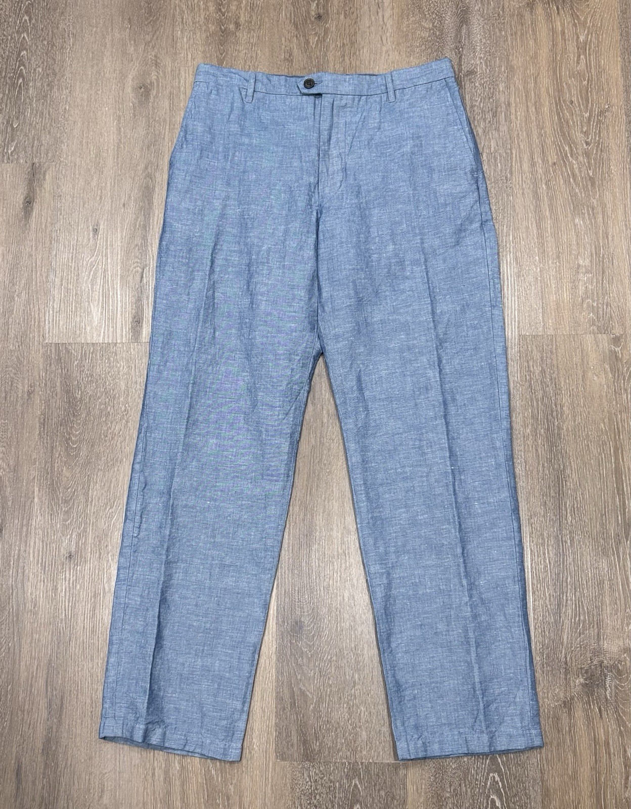 Proper Cloth Pants Mens 32x32 Cotton Linen Chambray Blue Trousers