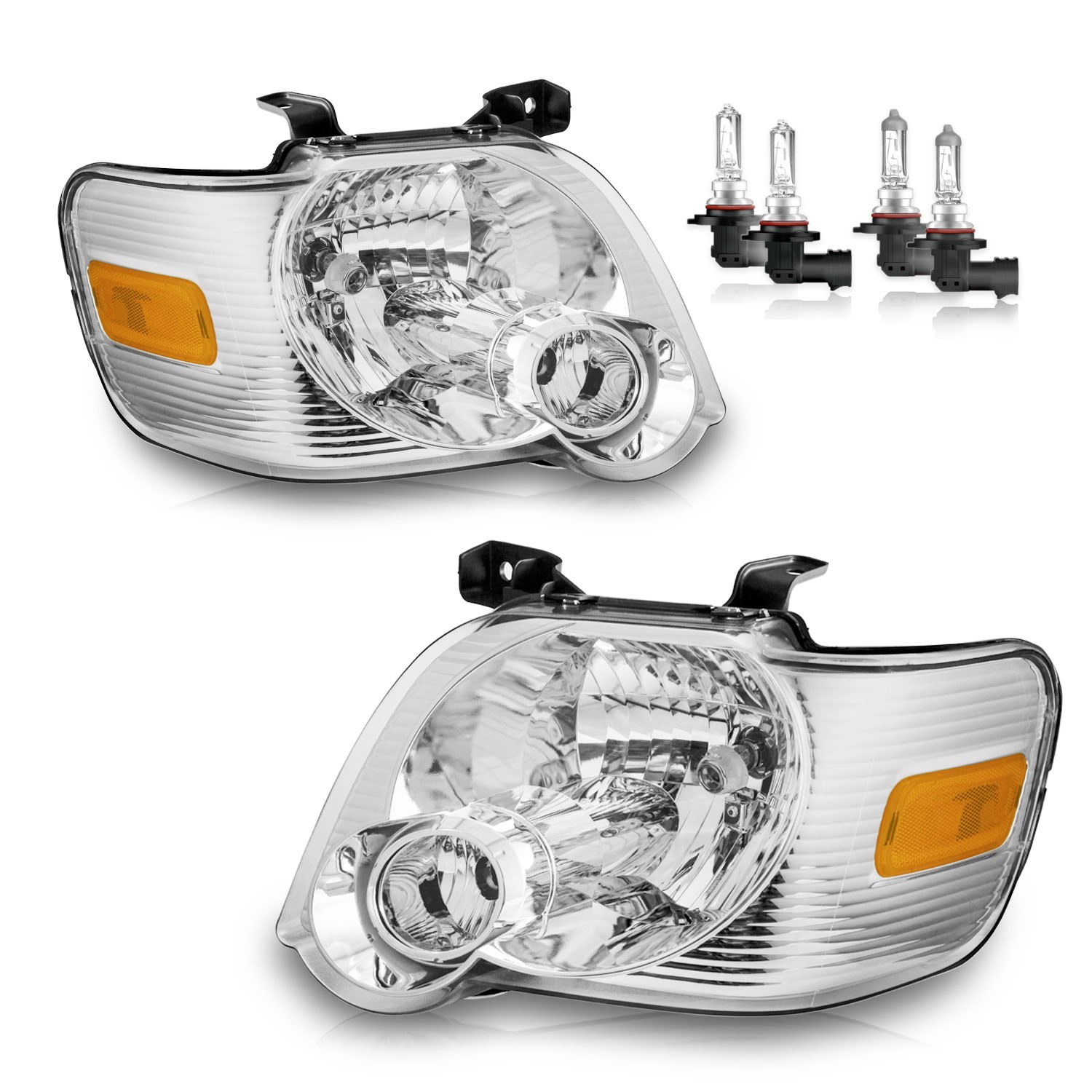 Pair Headlights For 2006-2010 Ford Explorer Chrome Headlamp Amber Corner W/Bulbs