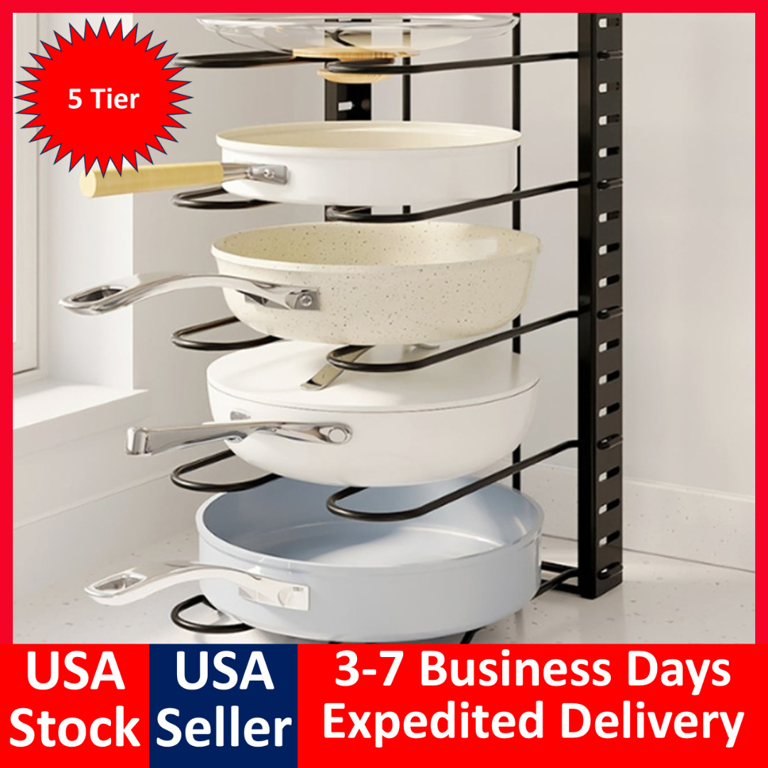UPGRADED Pots & Pans Rack under Cabinet 8-Tier Pots and Pans Organizer Pots Lids