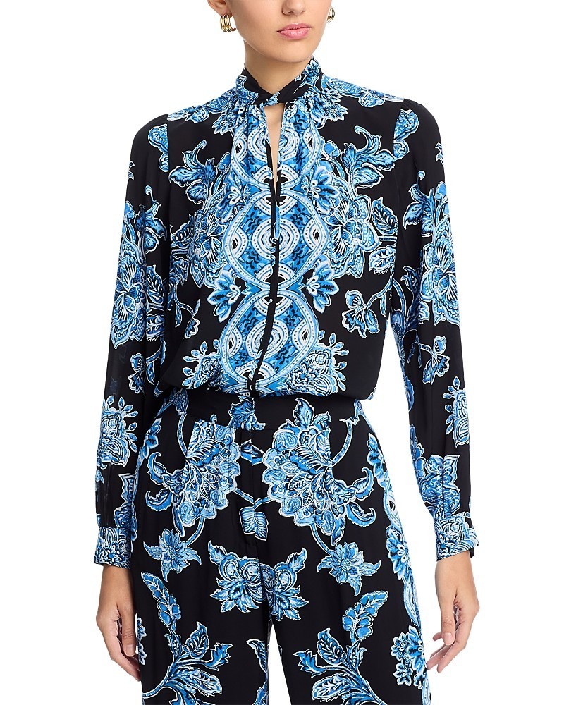Elie Tahari the Skylar Printed Blouse Women\'s M Estate Garden Keyhole Pullover