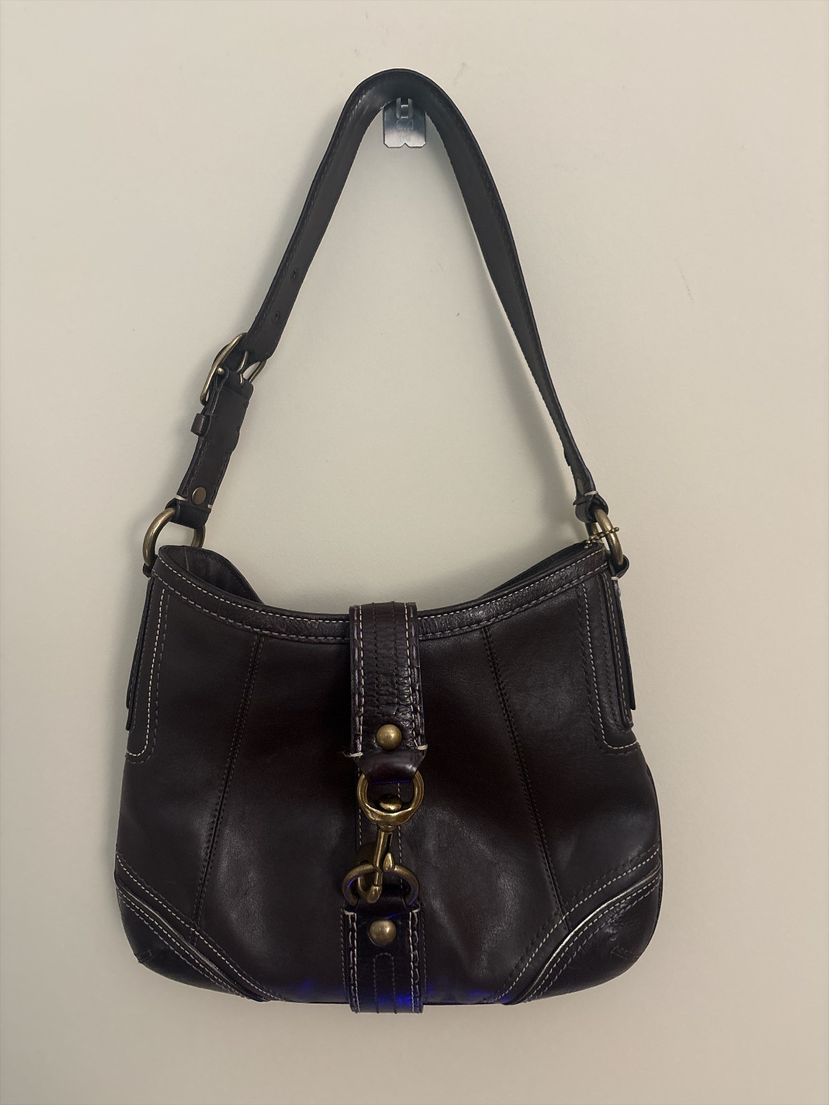Rare Vintage Coach Hamptons Hobo Chocolate Leather Metallic Gold Y2K Purse