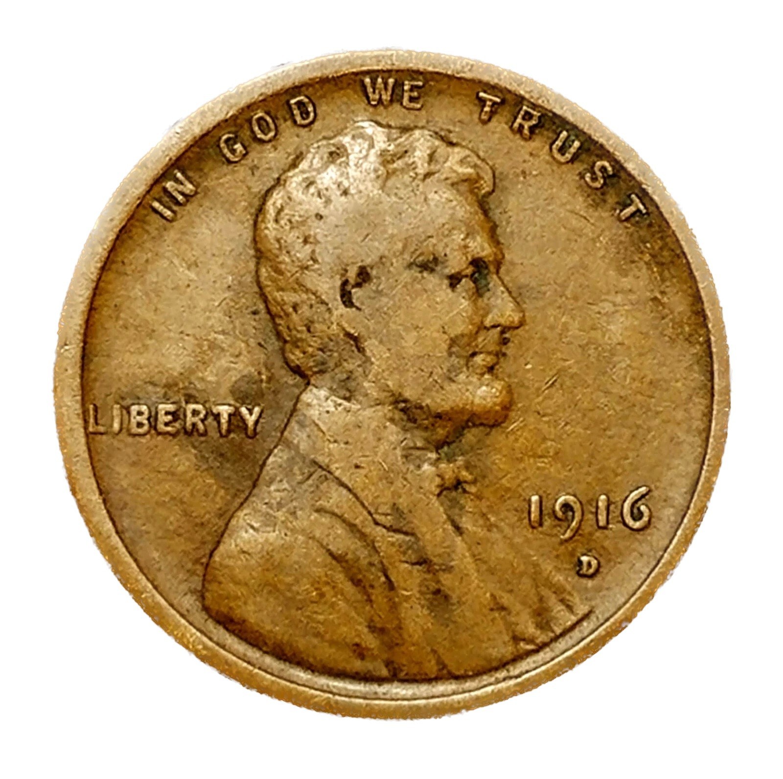 1916 D Lincoln Cent Good - Very Good  (G-VG) Circulated Condition Copper Penny
