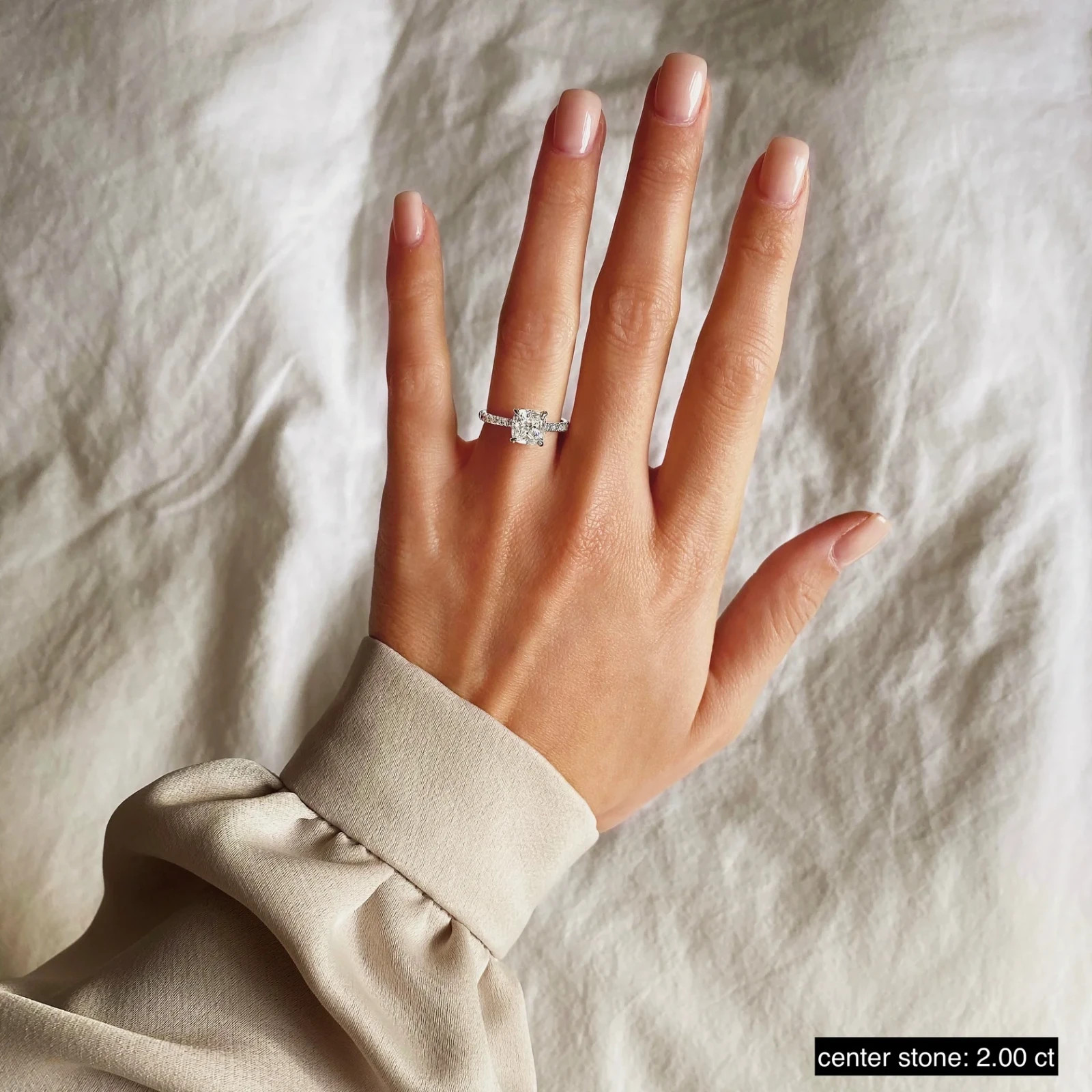 High Quality 2.11 Ct Cushion Lab Grown Diamond Ring 18K White Gold Bridal Set