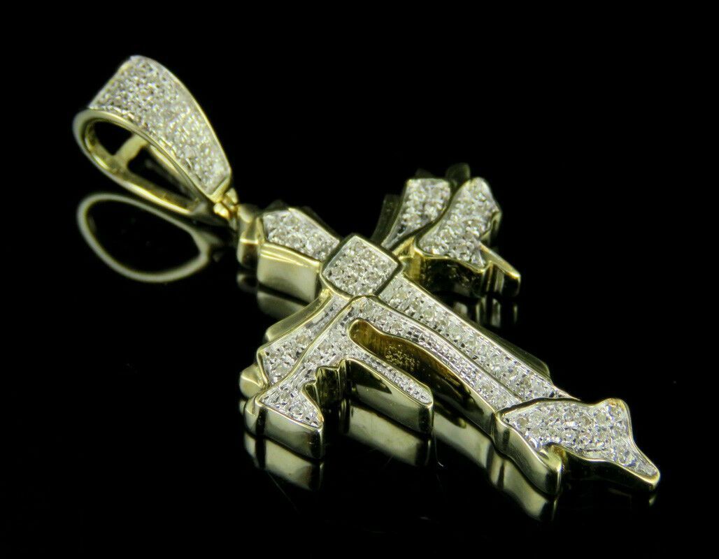 Men\'s Dripping Cross 3Ct Round White Genuine D/VVS Moissanite Pendant 925 Silver