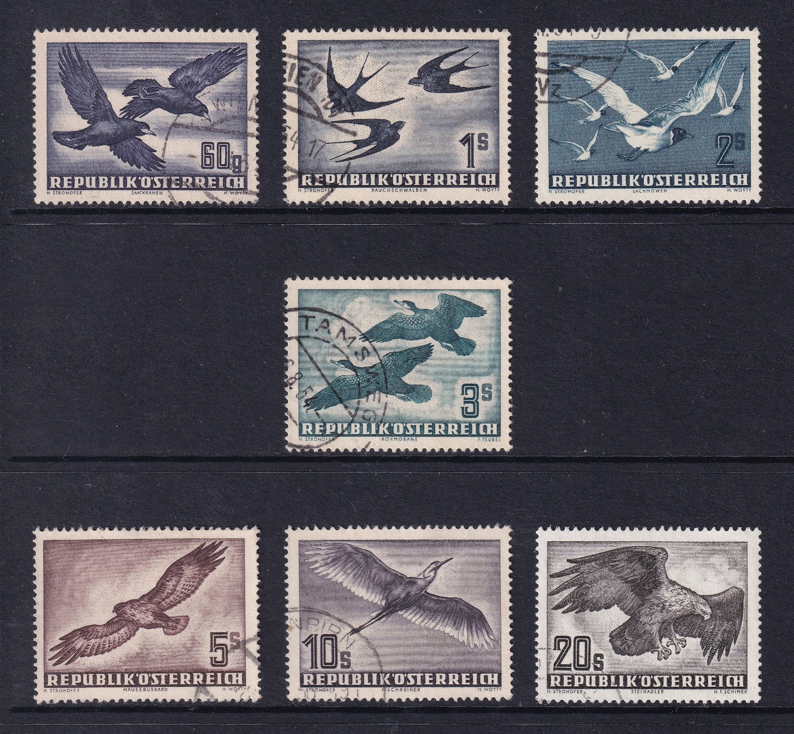 AUSTRIA 1950-53 Air Birds set of 7 SG 1215-1221 Used (CV £400)