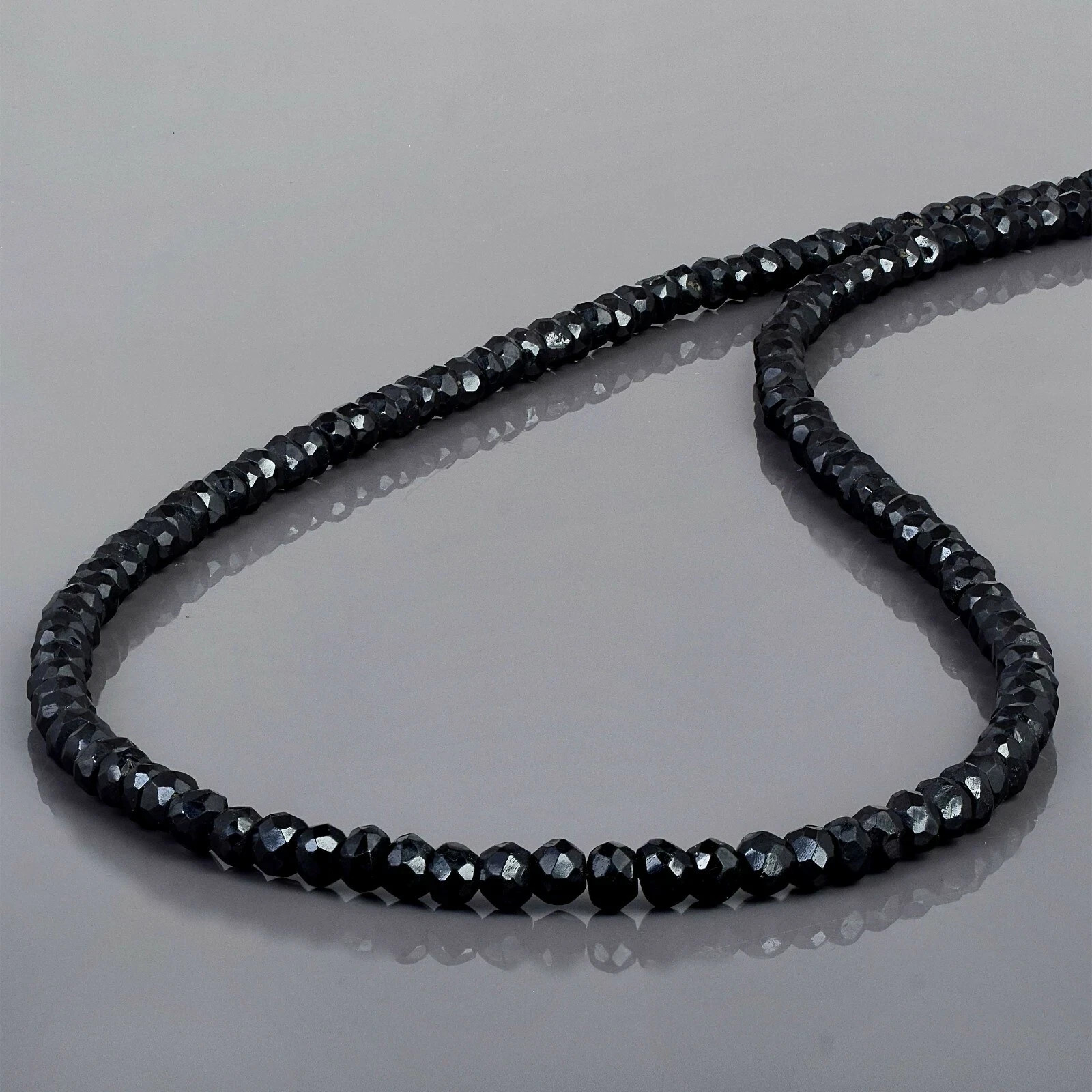 Natural Black Spinel 4mm Beads 925 Sterling Silver 18