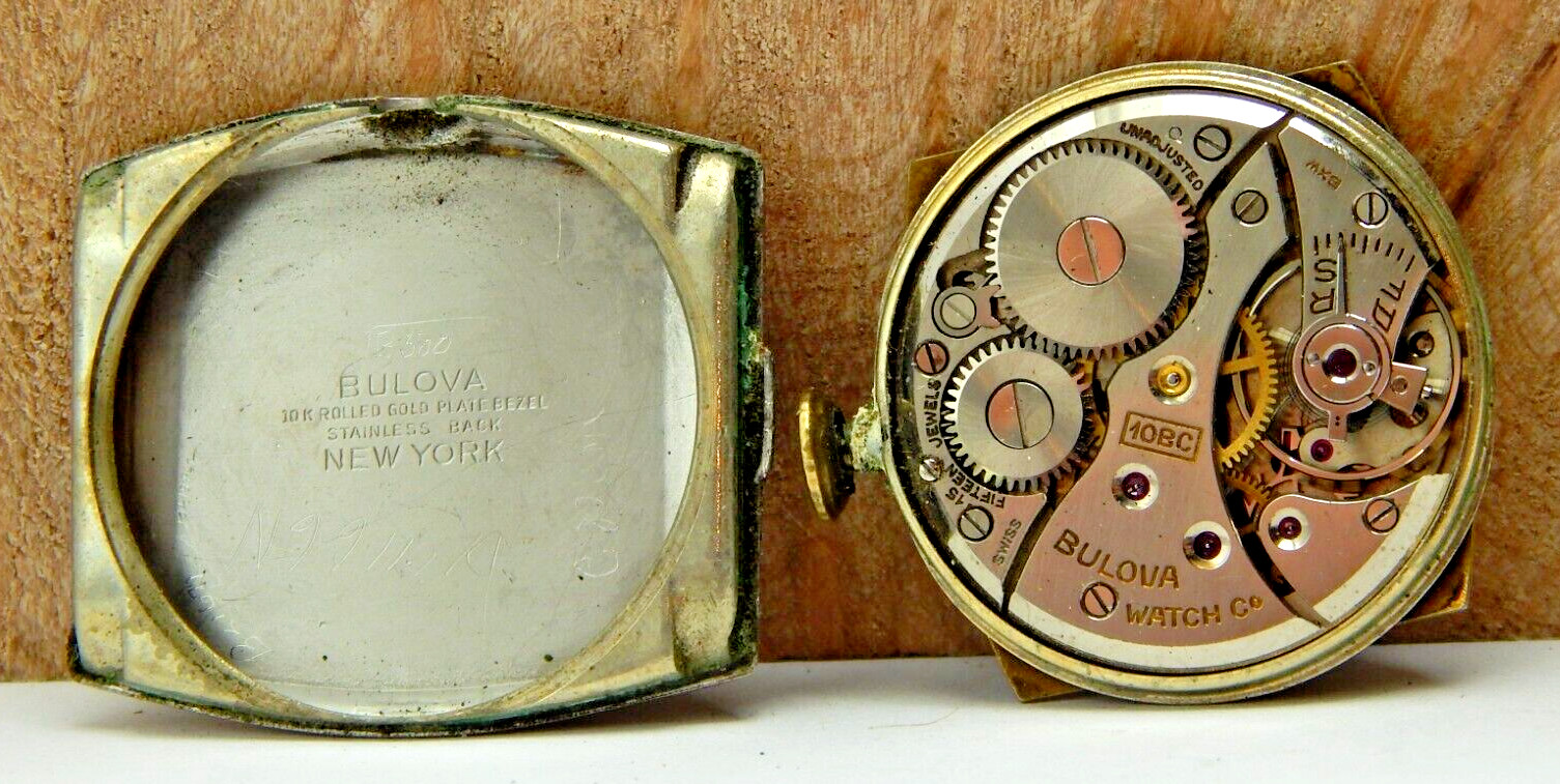 Vintage 1944-45 Bulova 10BC 15 jewel men\'s wrist watch movement w/ dial & crown Vintage 1944-45 Bulova 10BC 15 jewel men\'s wrist watch movement w/ dial & crown