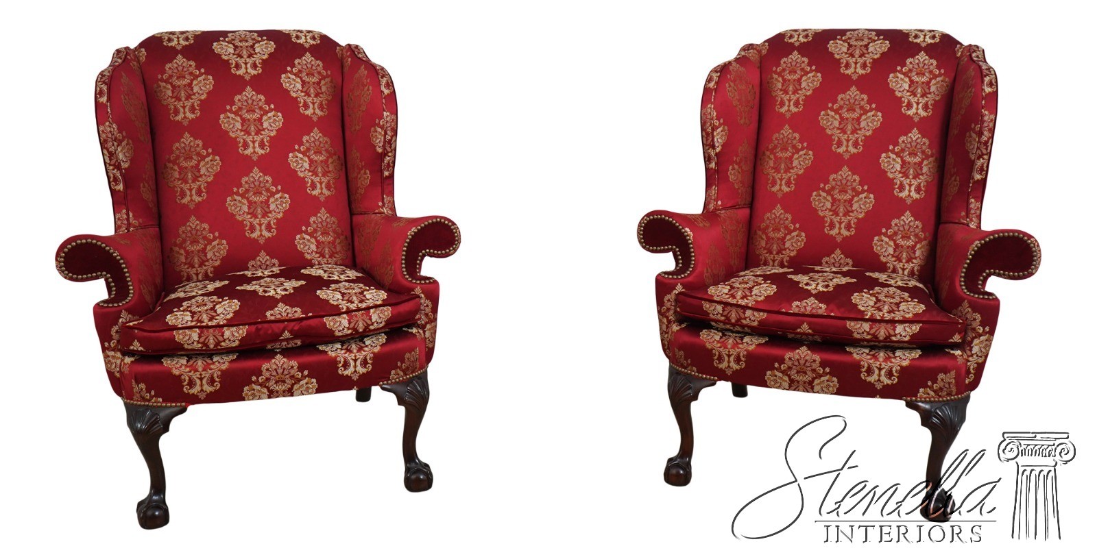 73509: Pair KINDEL Winterthur Mahogany Wing Chairs