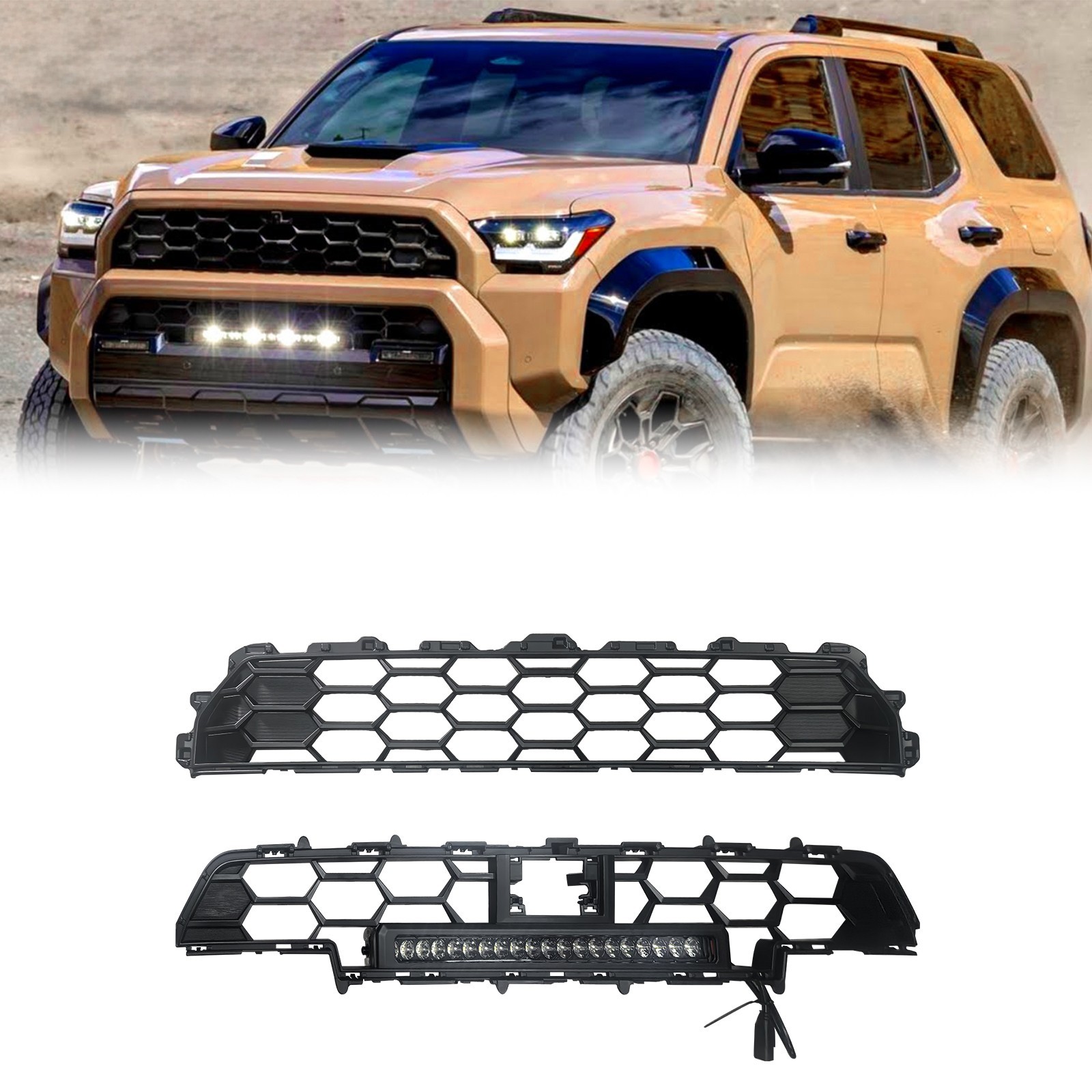 Front Replacement Grille for 4Runner 2025,(Upper & Lower Grille + Light Bar) Front Replacement Grille for 4Runner 2025,(Upper & Lower Grille + Light Bar)