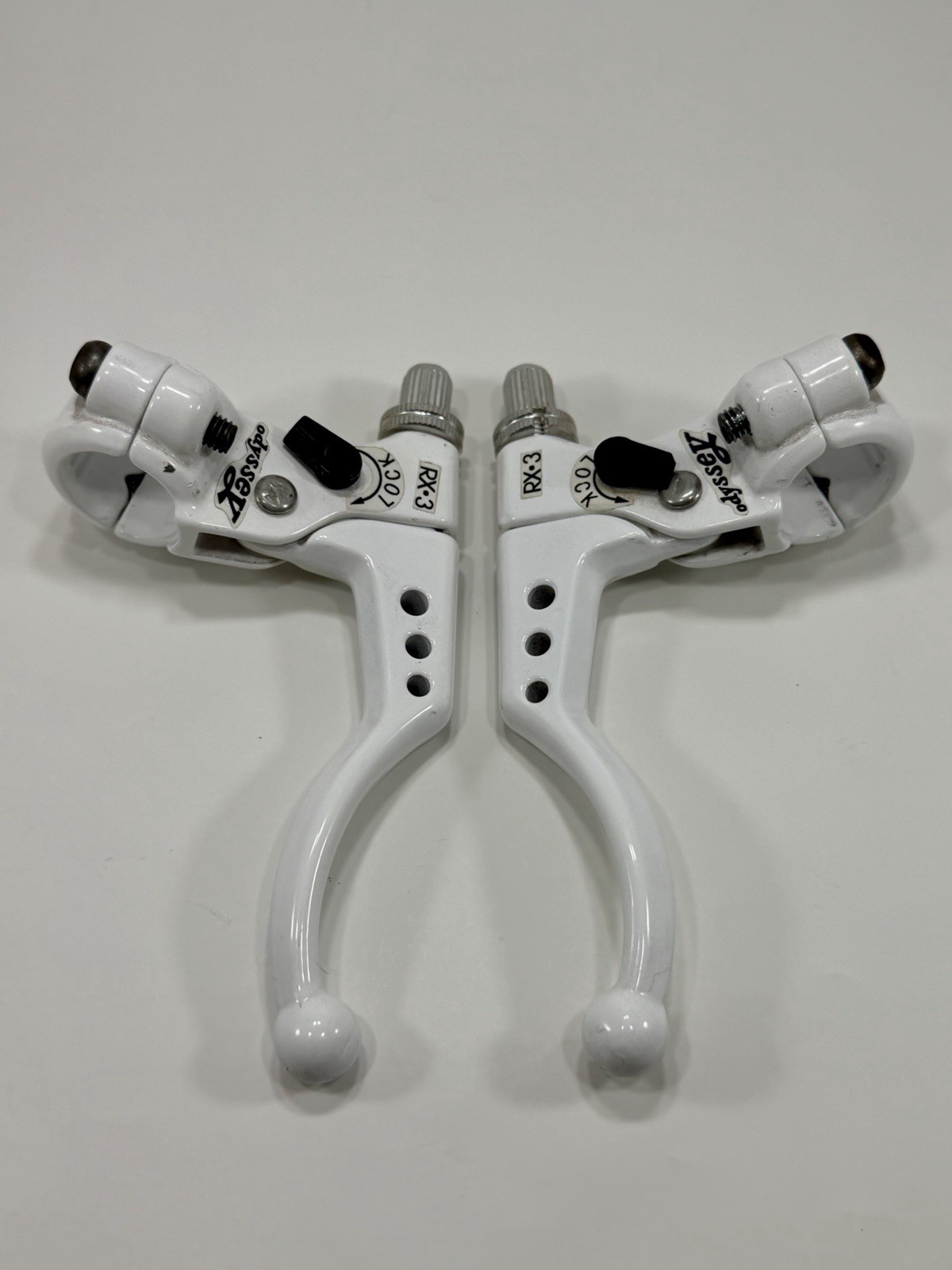 Vintage Odyssey RX-3 Brake Levers White Locking Old School BMX Restored 80s 1986