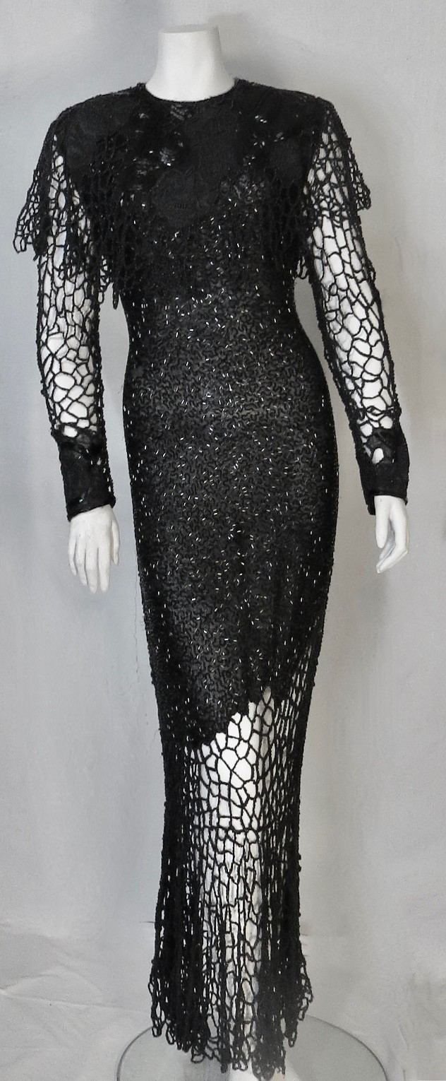 Exceptional VTG RIAZEE Naeem Khan Couture Era Beaded Crochet Glamor Party Dress