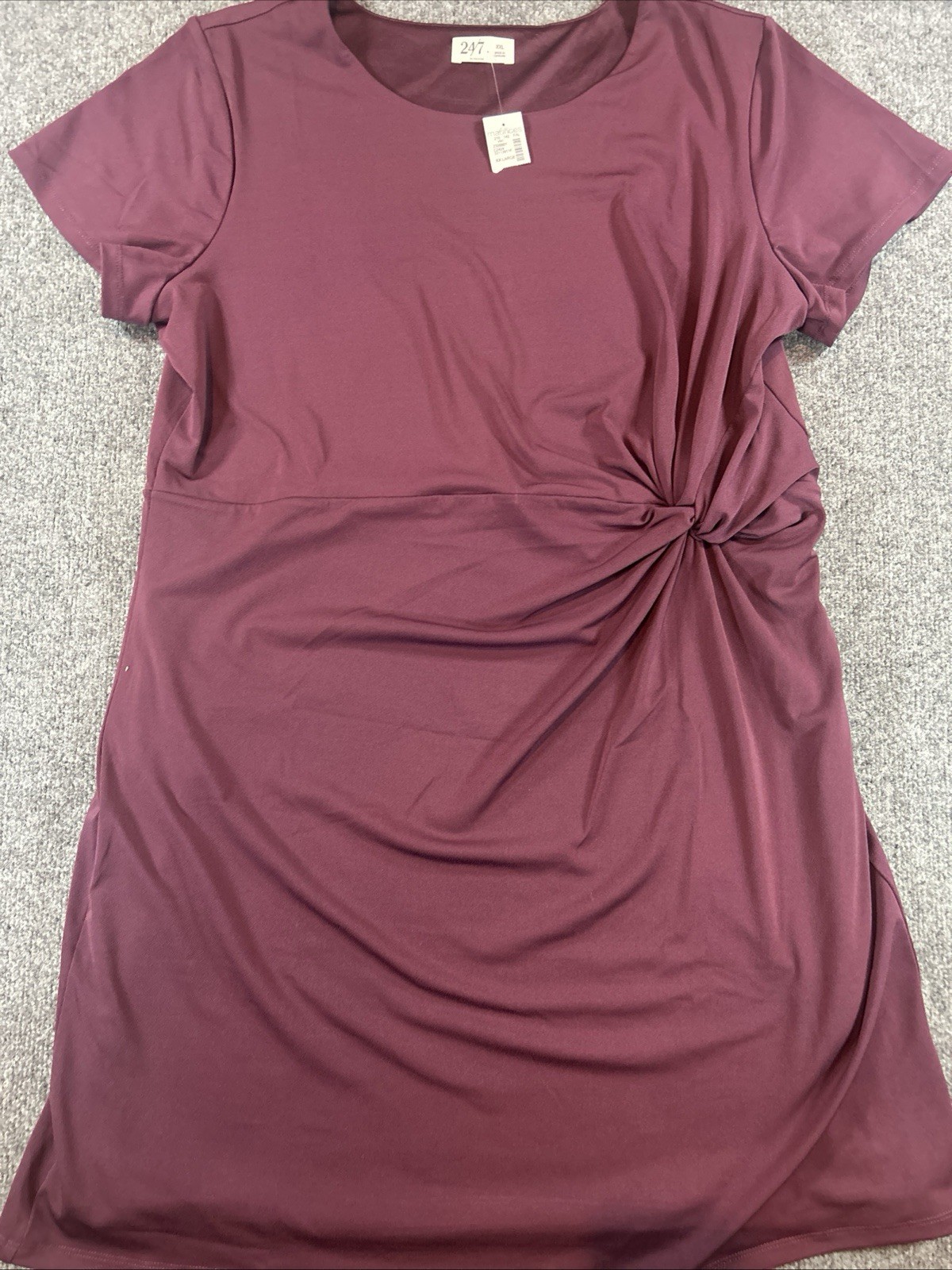 24/7 Maurices Dress Womens XXL Short Sleeve Burgundy Scrunch Front Lined