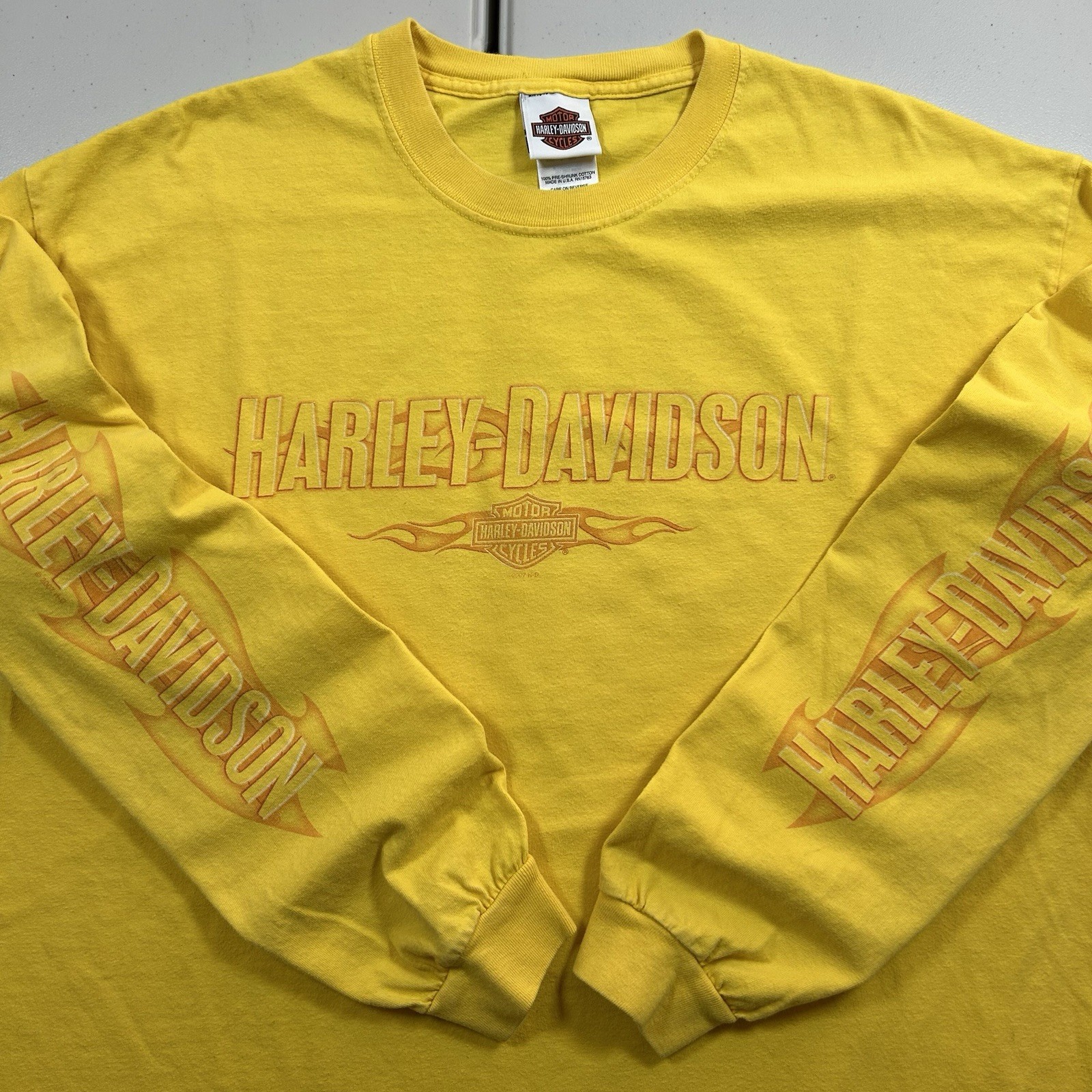 Vintage y2k Harley Davidson Motorcycles Flames Graphic Long Sleeve Shirt 2007 XL