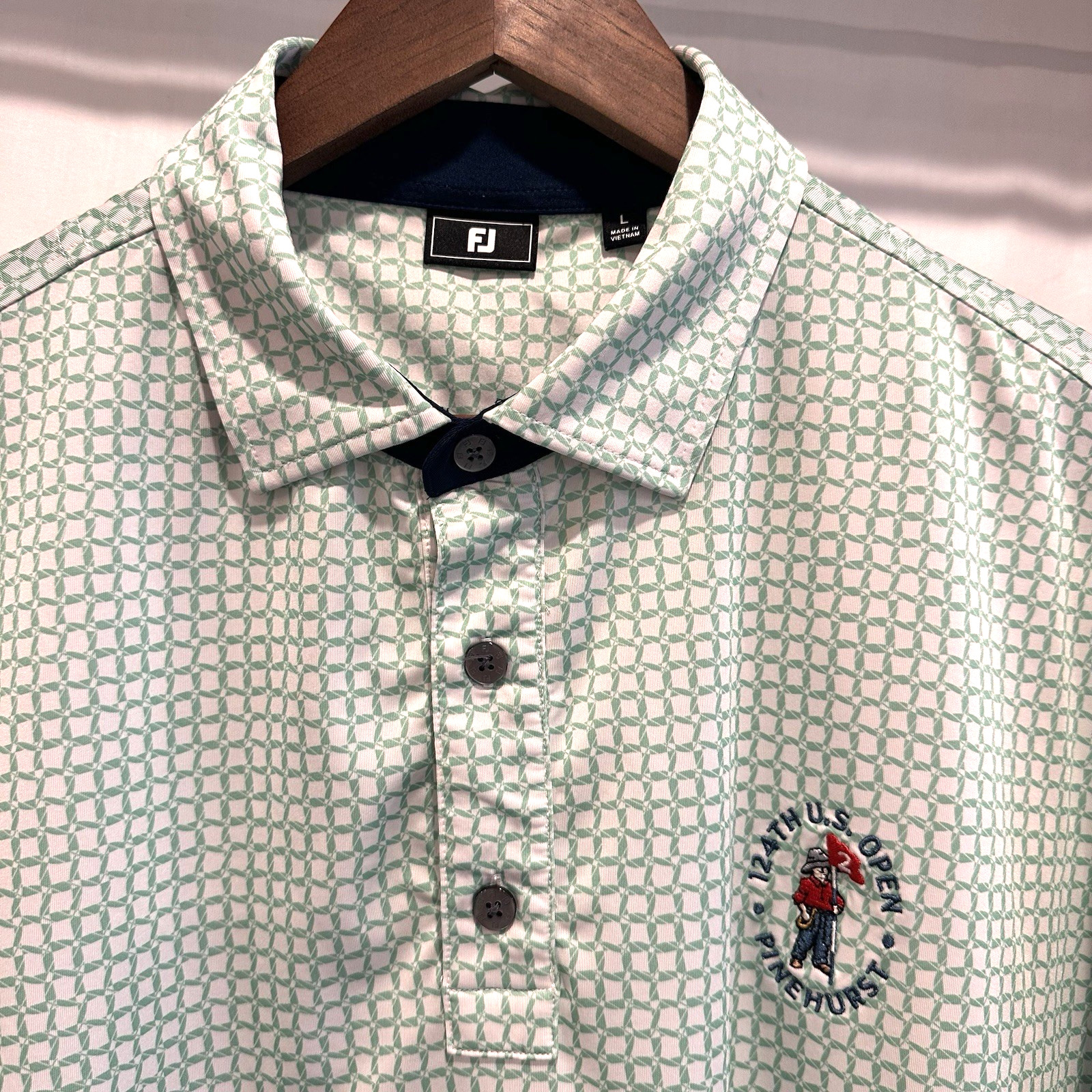 FootJoy FJ 124th U.S. Open Pinehurst Golf Polo Men\'s L Green Pattern Stretch
