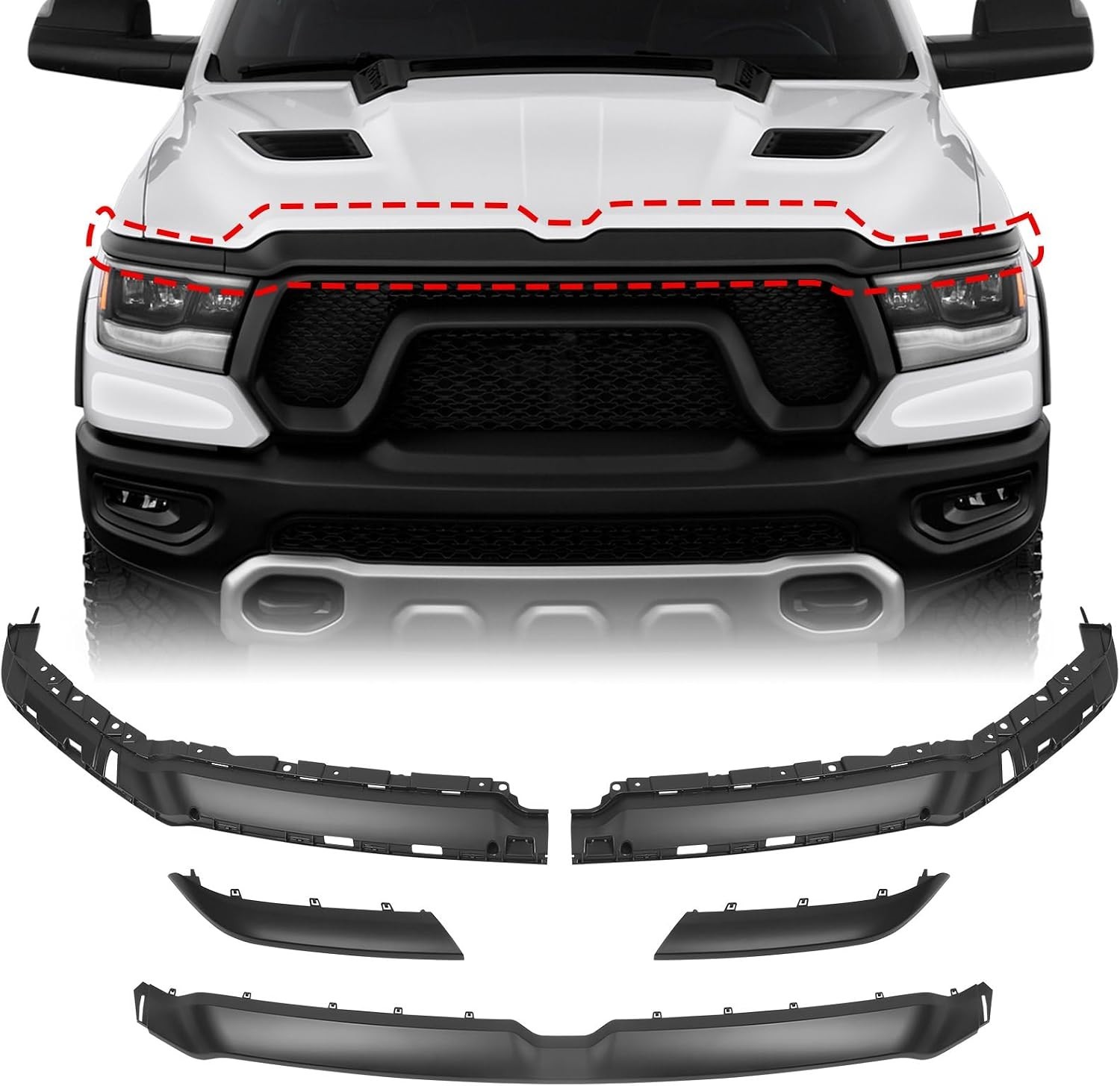 Upper Grille Trim 5pcs Compatible with Dodge Ram 1500 2019-2021 Front Truck Gril Upper Grille Trim 5pcs Compatible with Dodge Ram 1500 2019-2021 Front Truck Gril