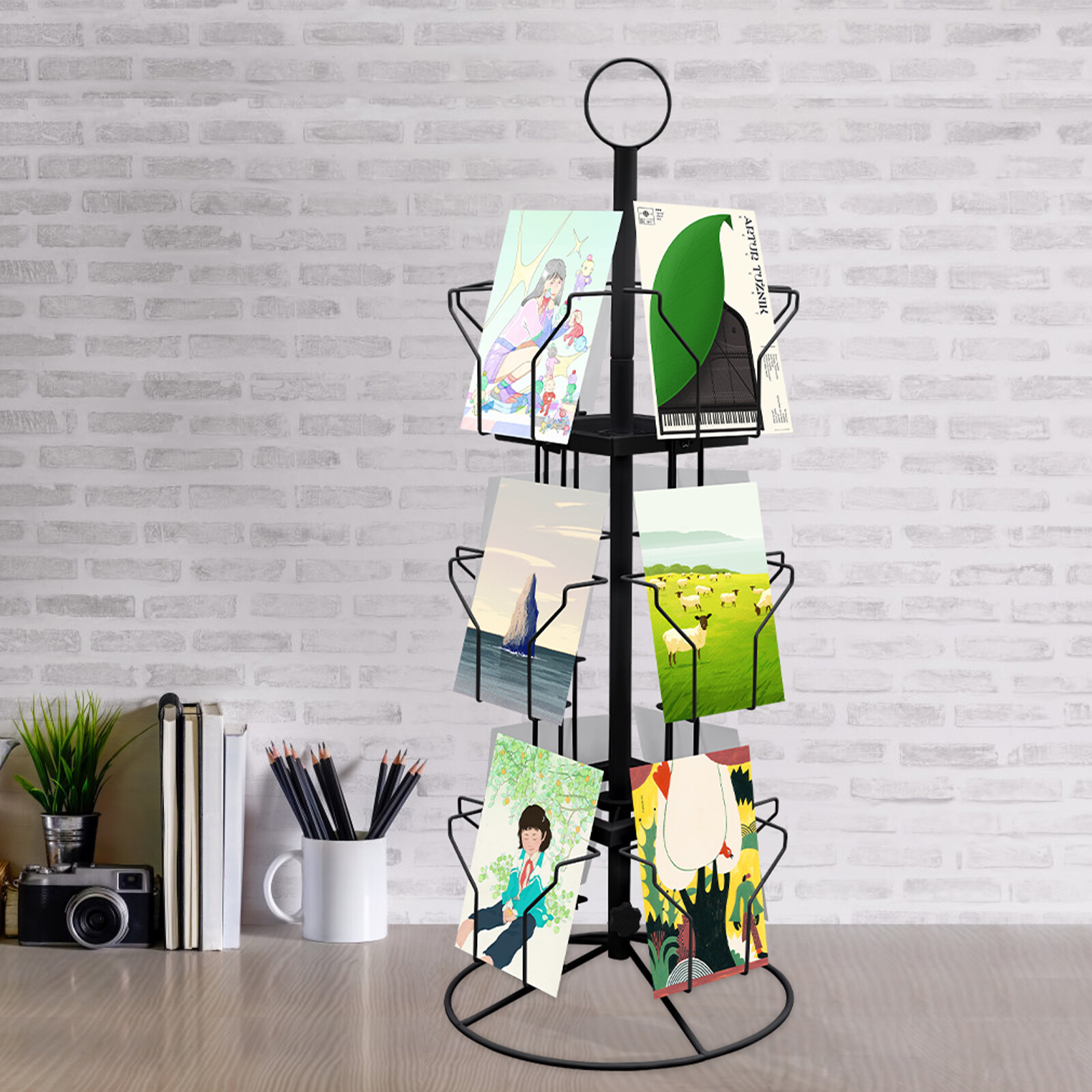 3 Tier Greeting Card Rack Spins 12 Pocket Black Retail Display Rotating Holder