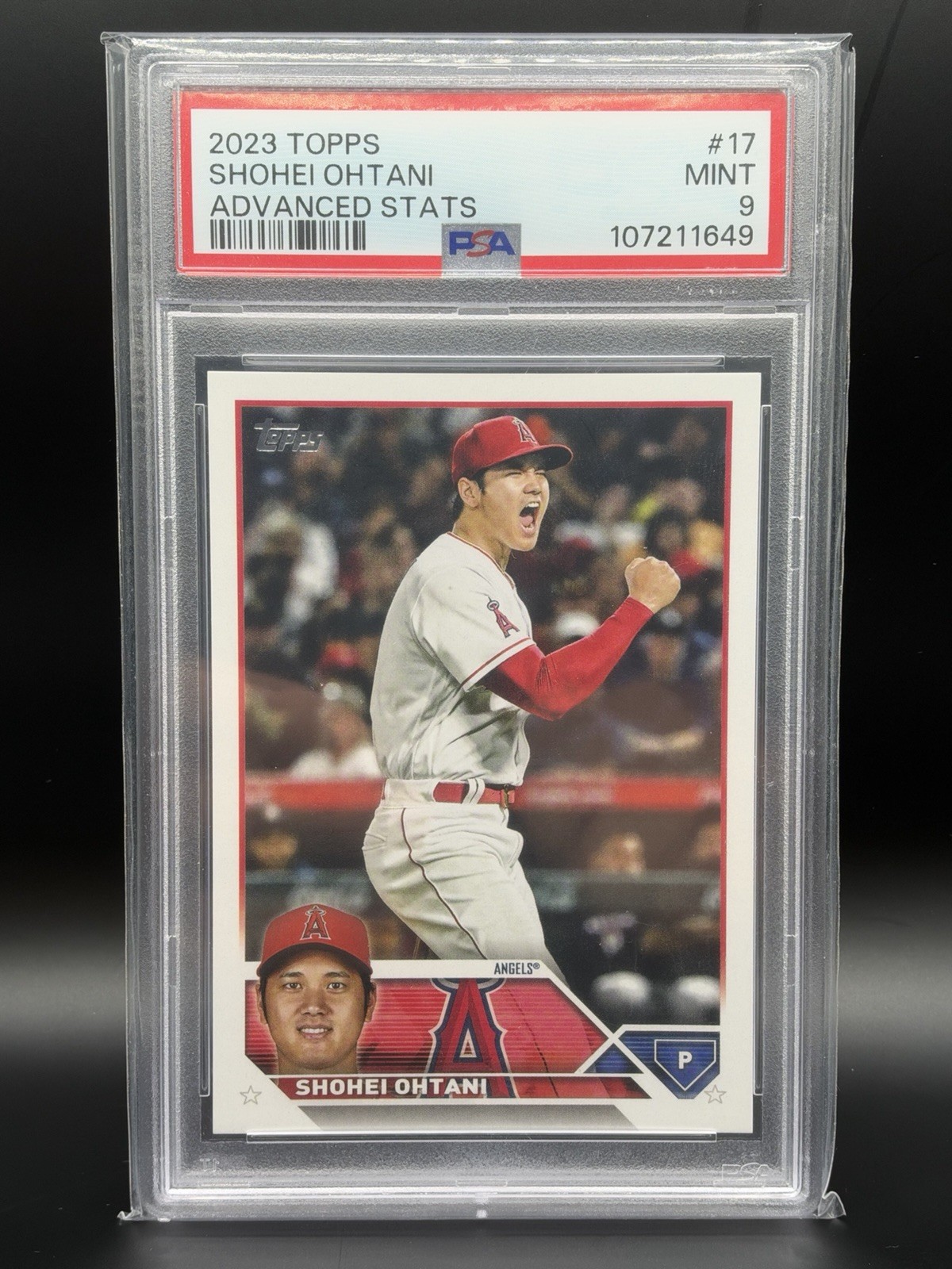 Topps 2023 Series 1 Shohei Ohtani Advanced Stats Back #17 PSA 9 /300 Topps 2023 Series 1 Shohei Ohtani Advanced Stats Back #17 PSA 9 /300