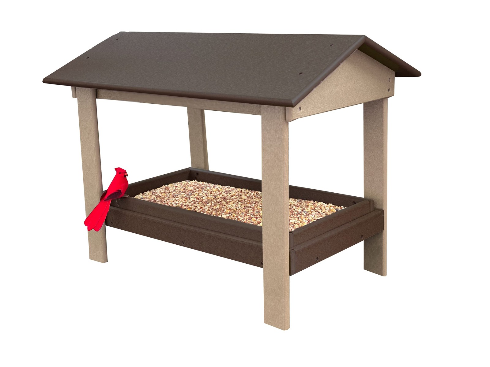 Amish Made in USA Covered Ground Feeder - Tudor Brown & Weatherwood