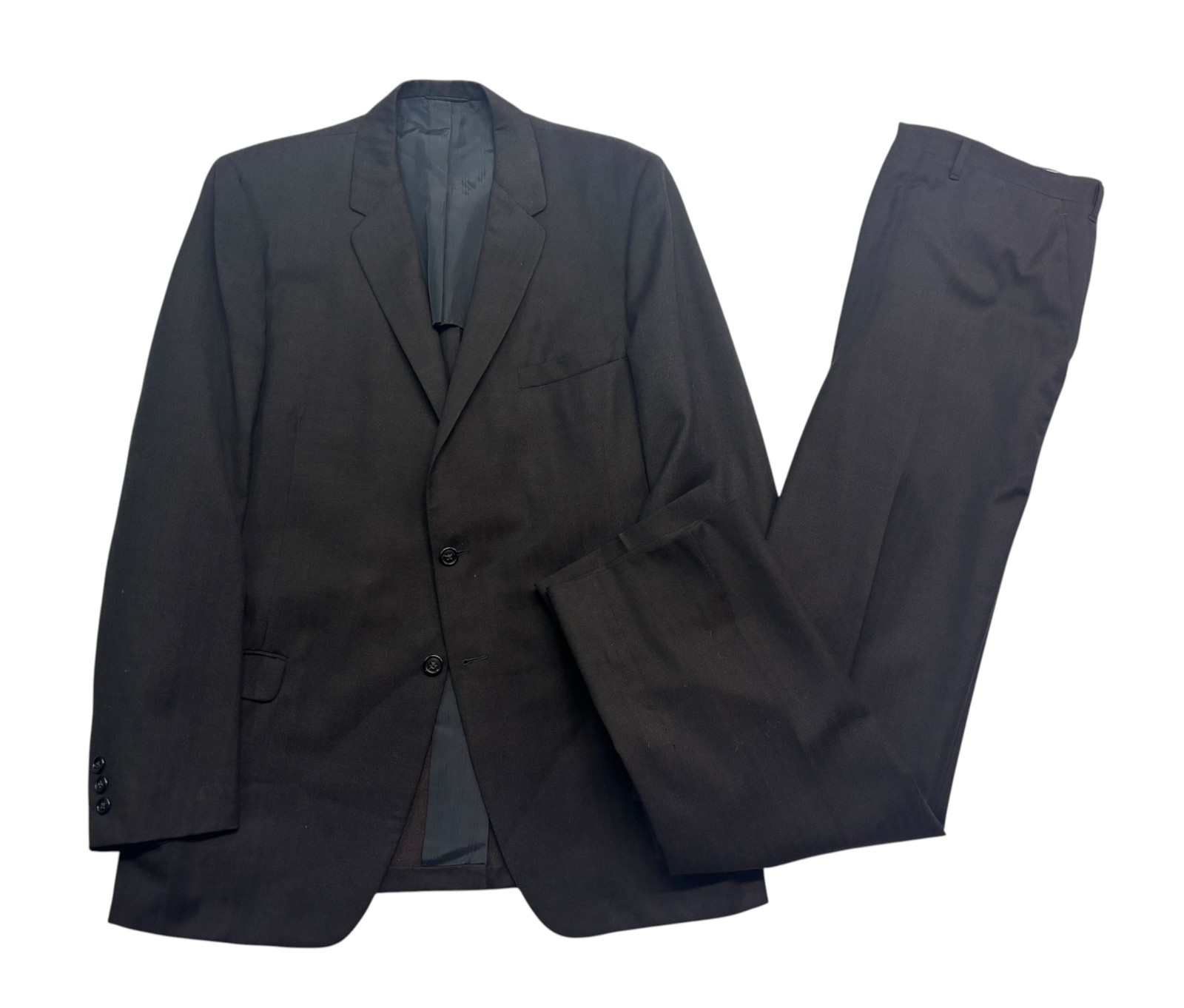 vtg 50s 60s USA Made 42L 33x32 Dark Brown Herringbone 2pc Pant Suit Mens Retro