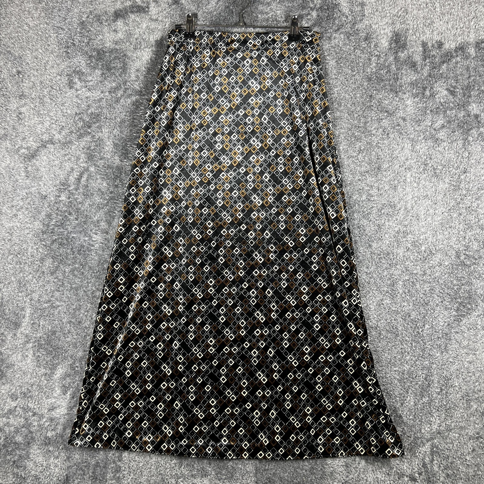 Vintage Studio Skirt Womens S Black A-Line Long Pull On Elastic Waist Argyle