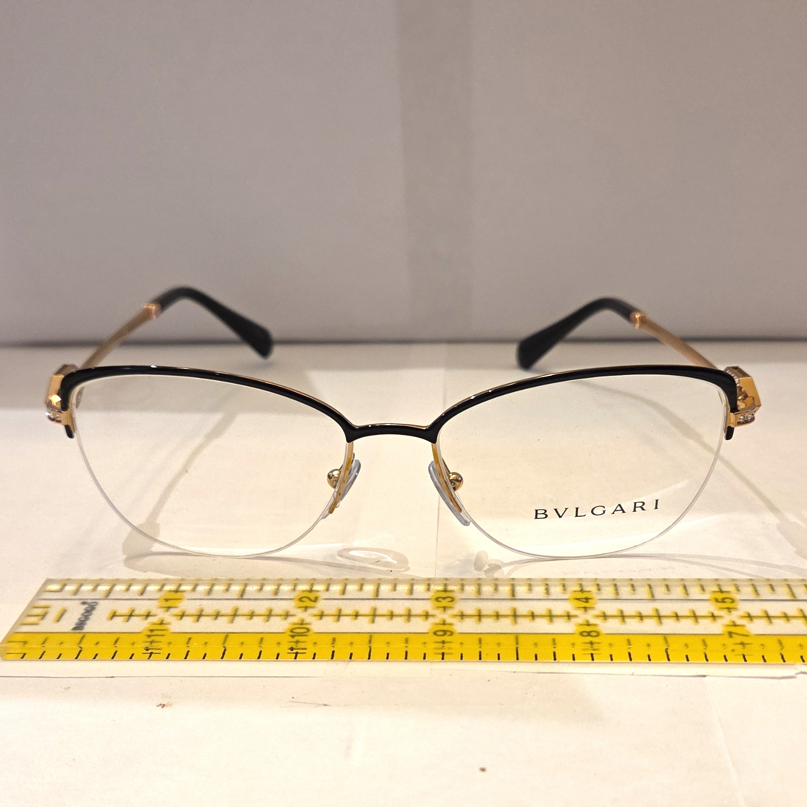 Bvlgari 2210-B 2033 Black/Gold Semi-Rimless Metal Eyeglasses Frames 55-17-140